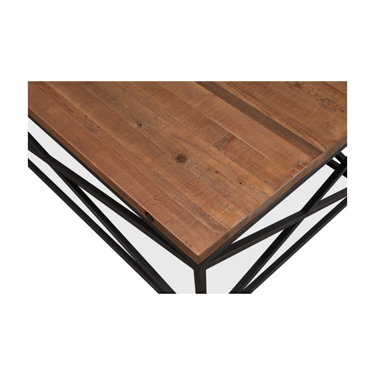 Wood Pine Top Industrial Coffee Table For Sale