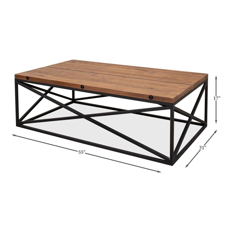 Pine Top Industrial Coffee Table For Sale 1
