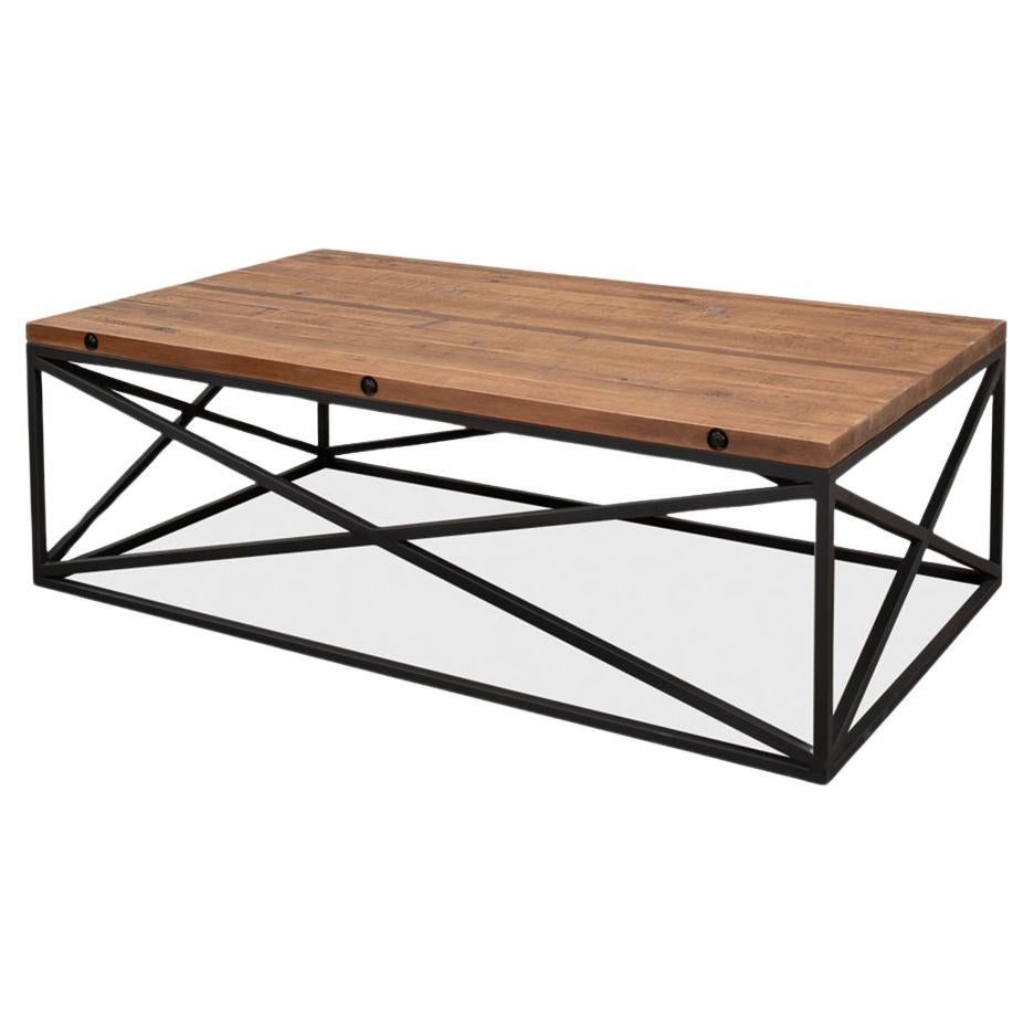 Pine Top Industrial Coffee Table For Sale