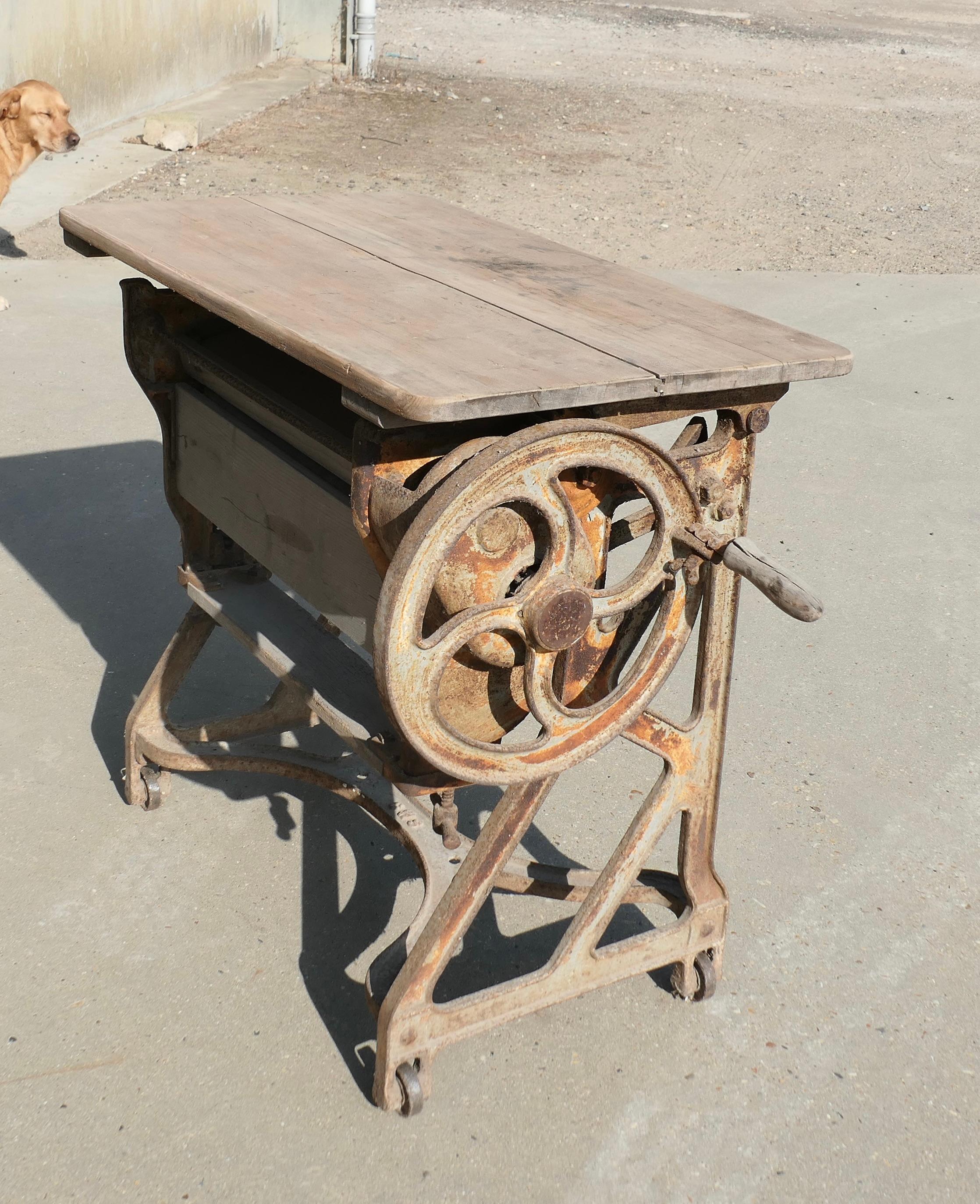 Pine Top Mangle or Cast-Iron Industrial Garden Table  A Great piece of History In Good Condition For Sale In Godshill, Isle of Wight