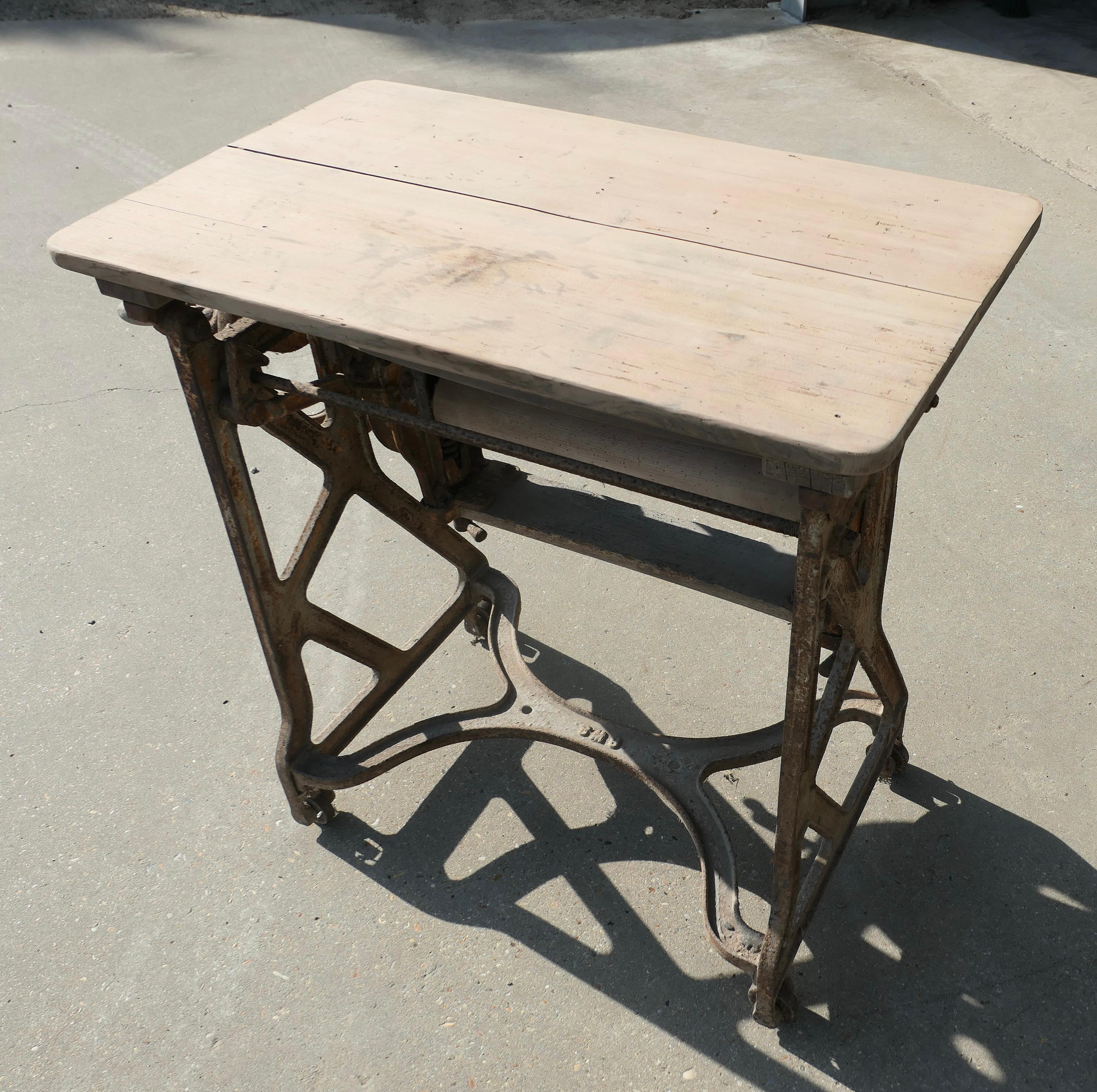 Pine Top Mangle or Cast-Iron Industrial Garden Table  A Great piece of History For Sale 1