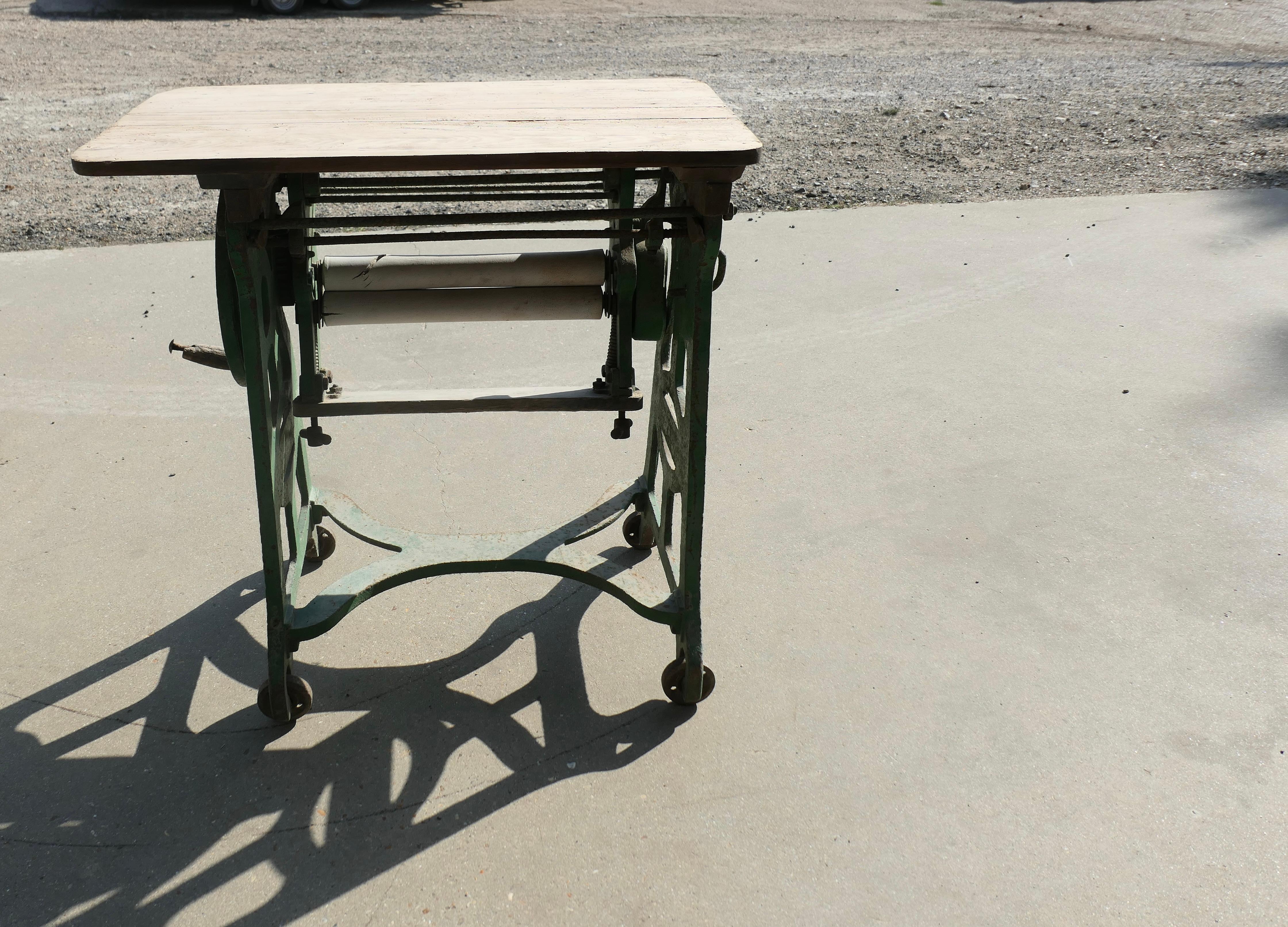 Pine Top Mangle or Cast-Iron Industrial Garden Table  A Great piece of History For Sale 2