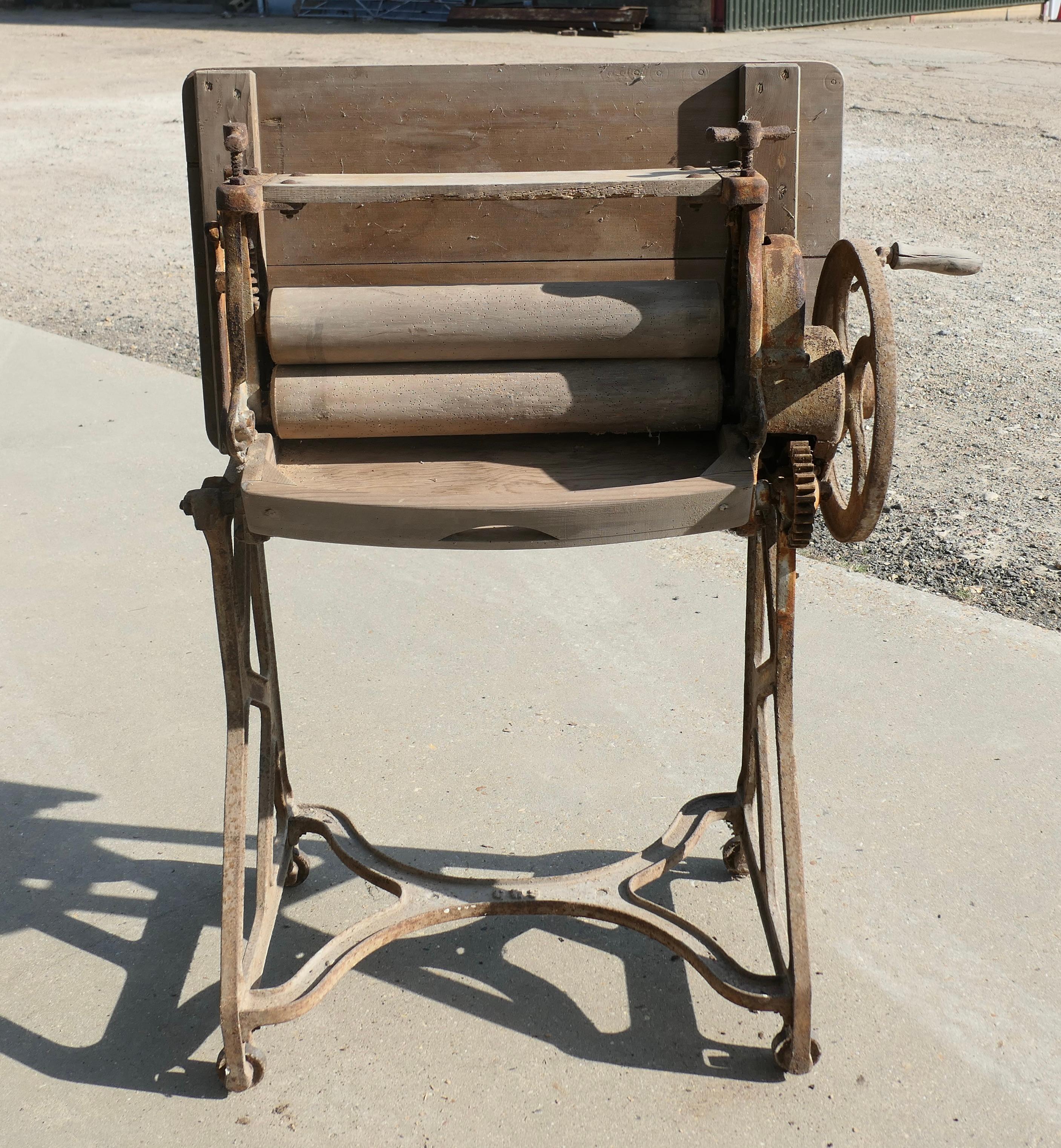 Pine Top Mangle or Cast-Iron Industrial Garden Table  A Great piece of History For Sale 4