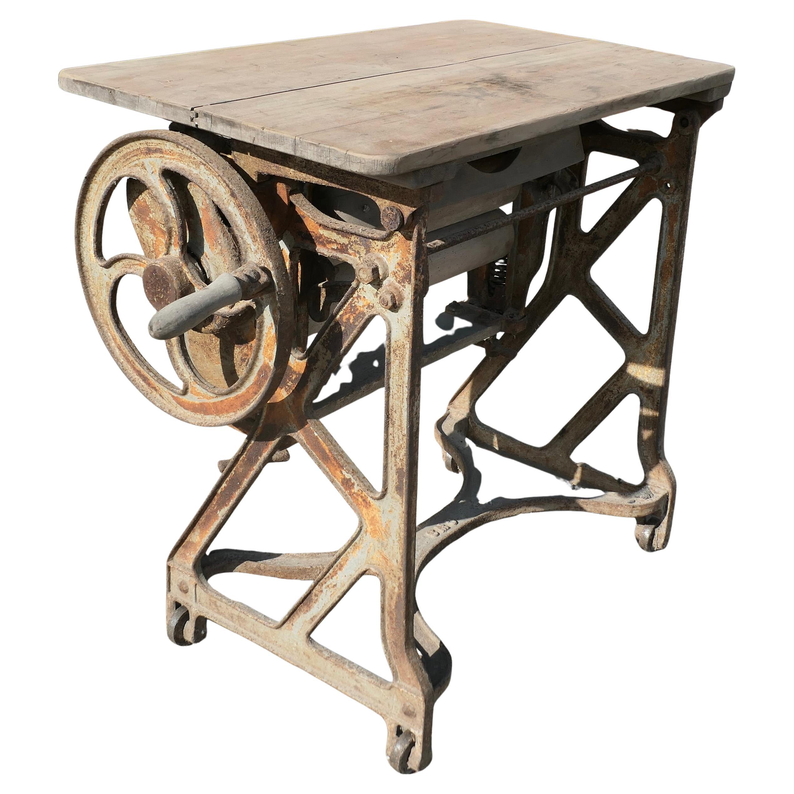 Pine Top Mangle or Cast-Iron Industrial Garden Table  A Great piece of History For Sale