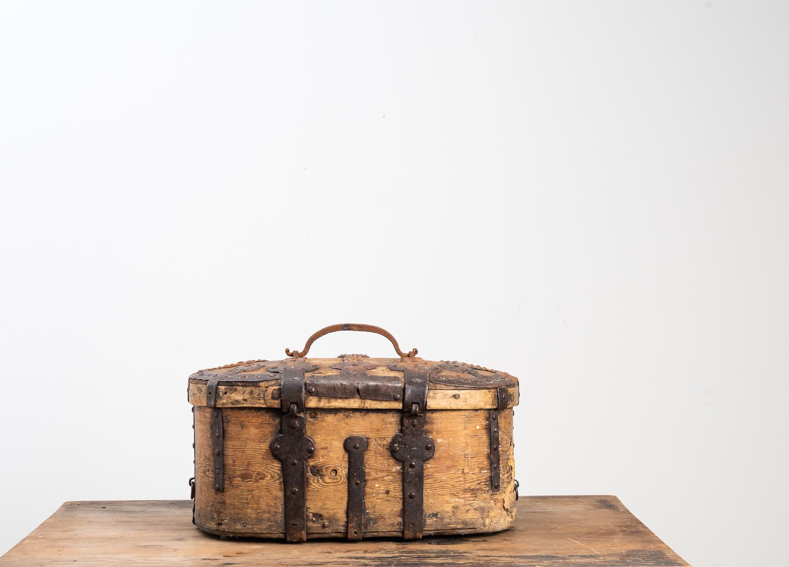 Woodwork Late 18th Century Swedish Pine and Iron Travel Box