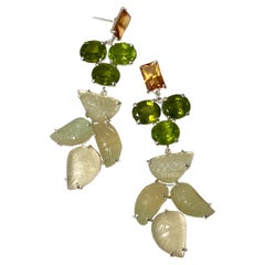 Pine Tree Earrings in Peridot, Fluorite, Orange Quartz and Sterling Silver
