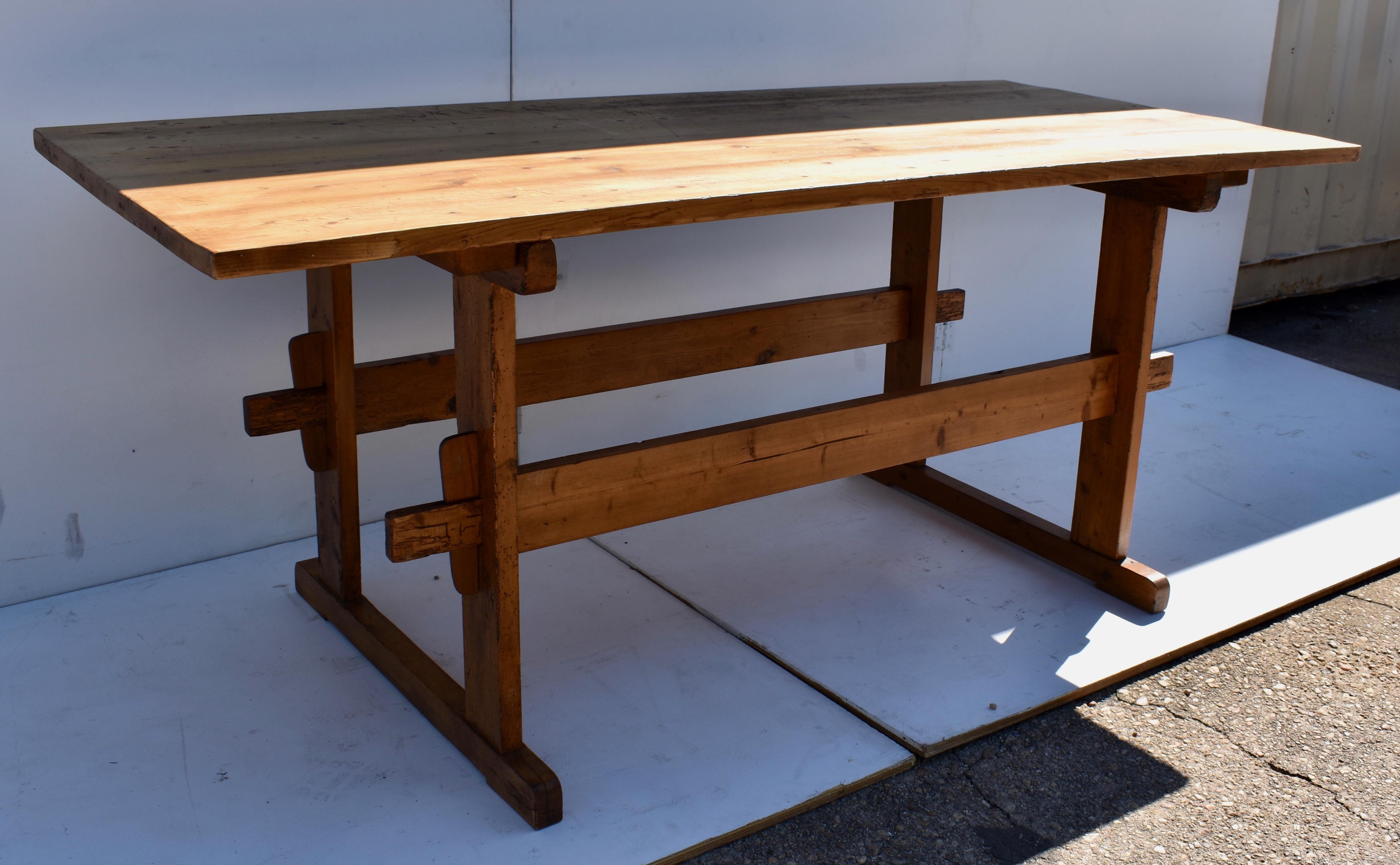 Country Pine Trestle and Stretcher Base Work Table