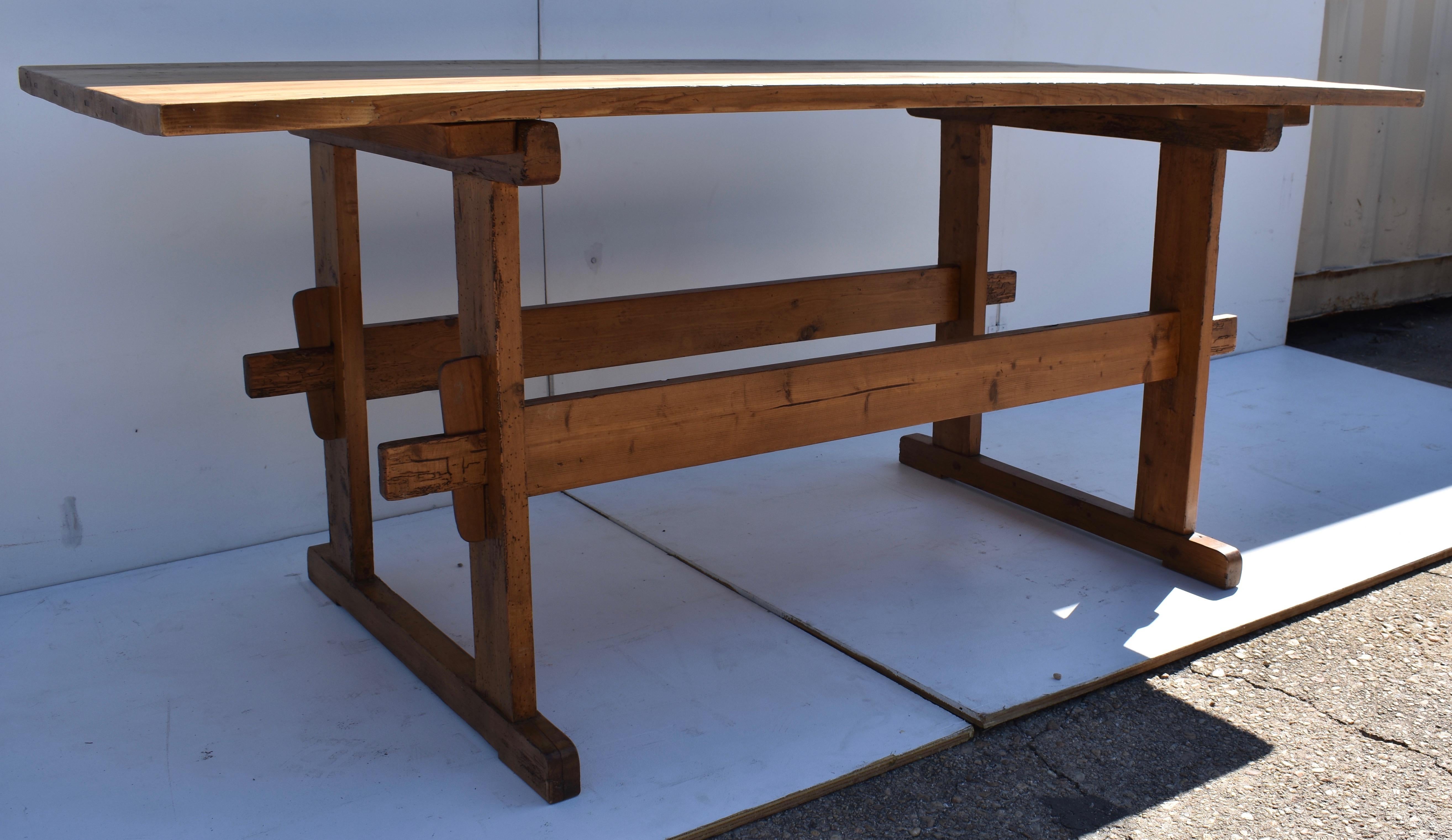 Hungarian Pine Trestle and Stretcher Base Work Table