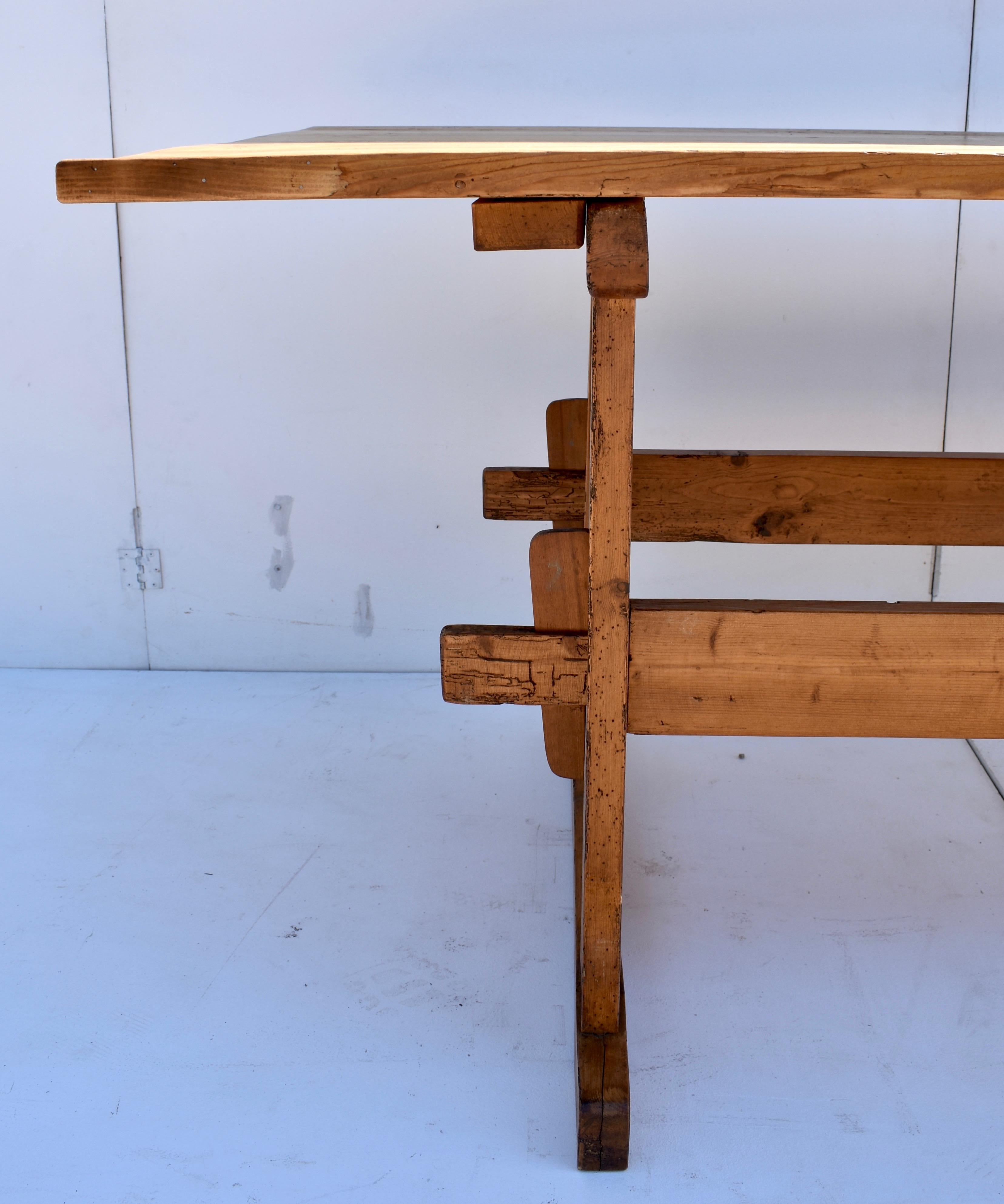 19th Century Pine Trestle and Stretcher Base Work Table