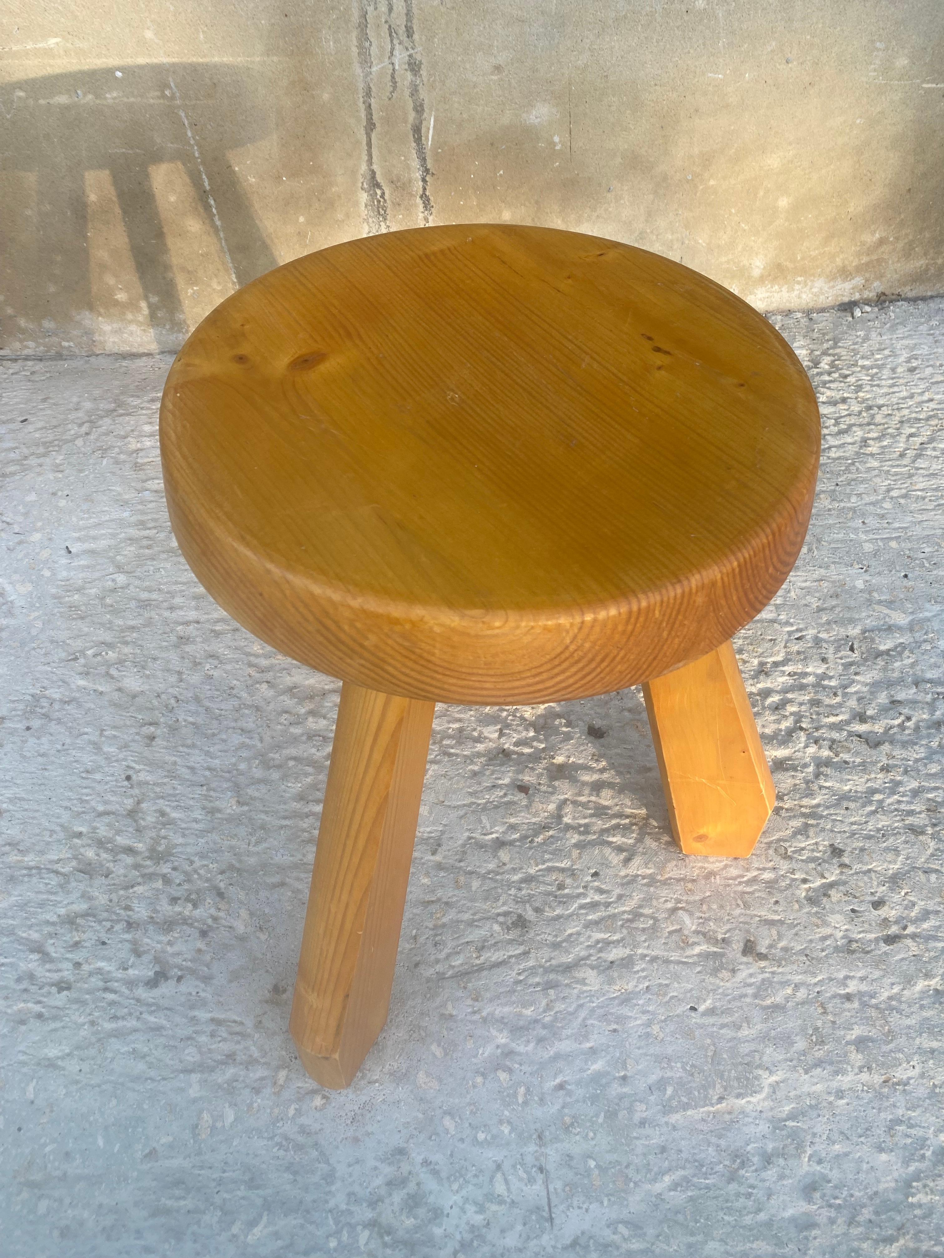 Mid-20th Century Pine Tripod Stool by Charlotte Perriand, Les Arcs For Sale