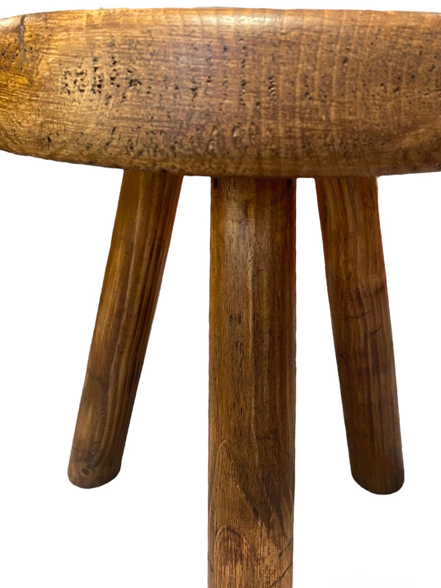 Wood Pine Tripod Stool by Charlotte Perriand, Les Arcs For Sale