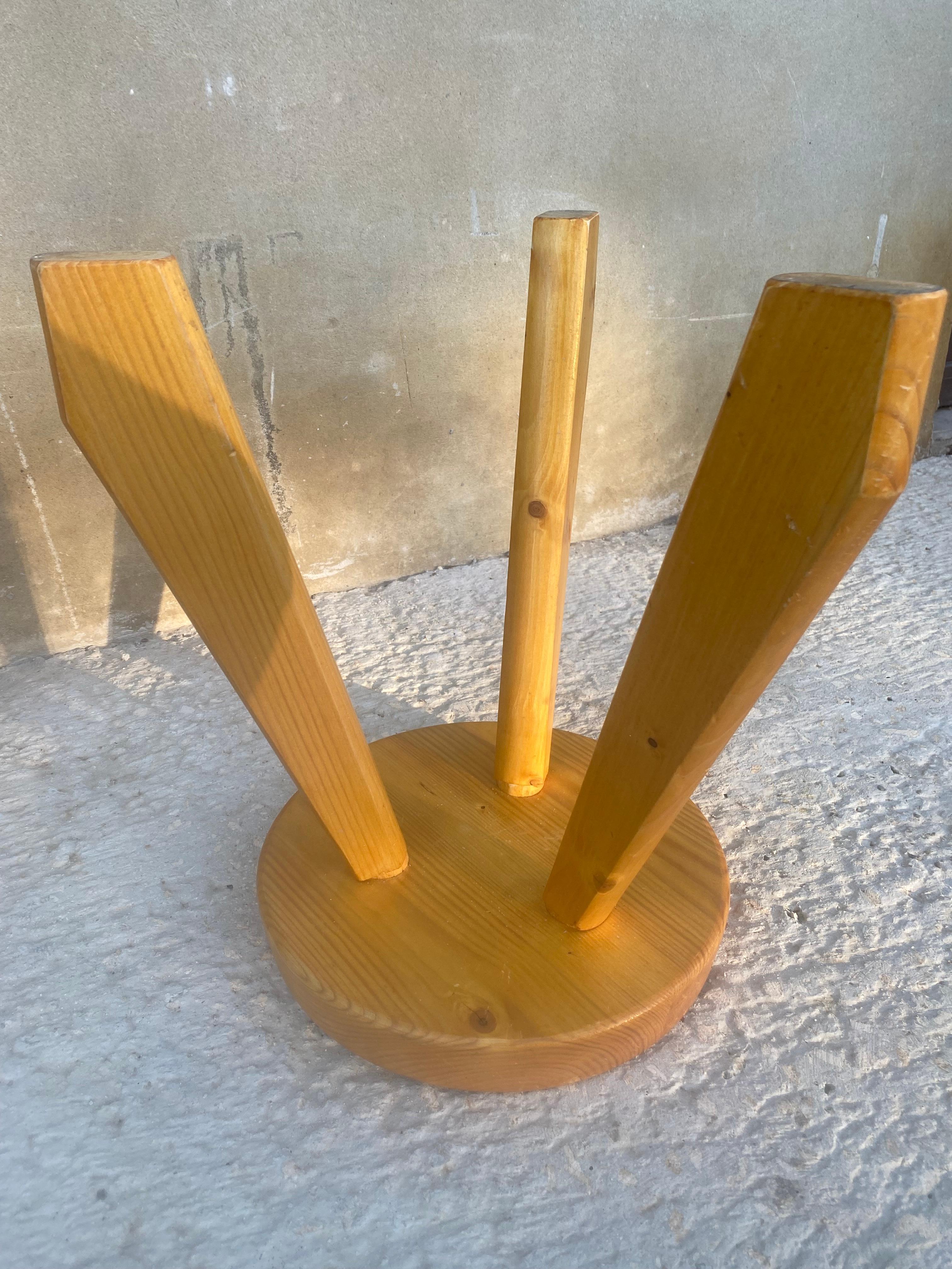 Wood Pine Tripod Stool by Charlotte Perriand, Les Arcs For Sale
