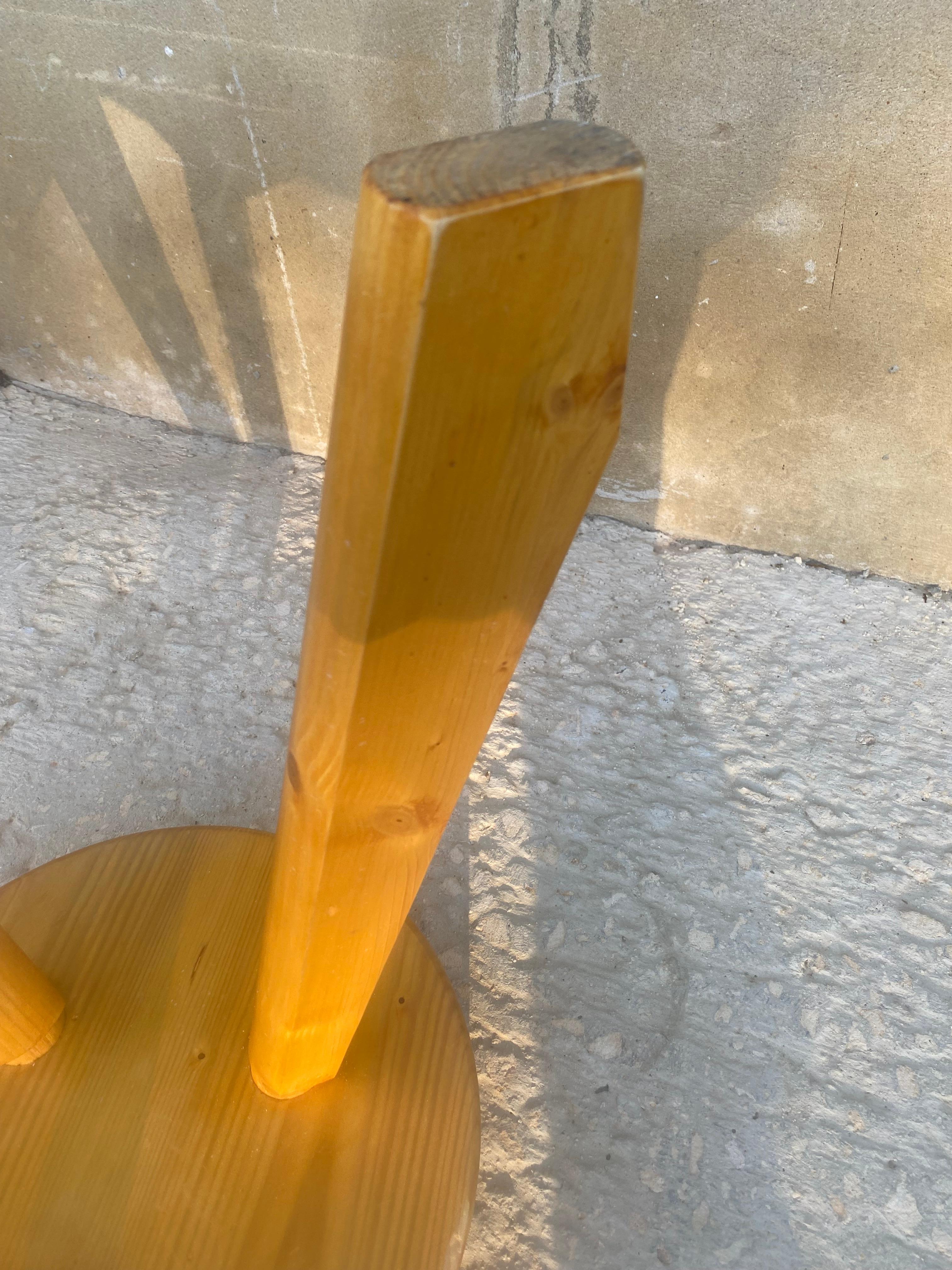 Pine Tripod Stool by Charlotte Perriand, Les Arcs For Sale 1