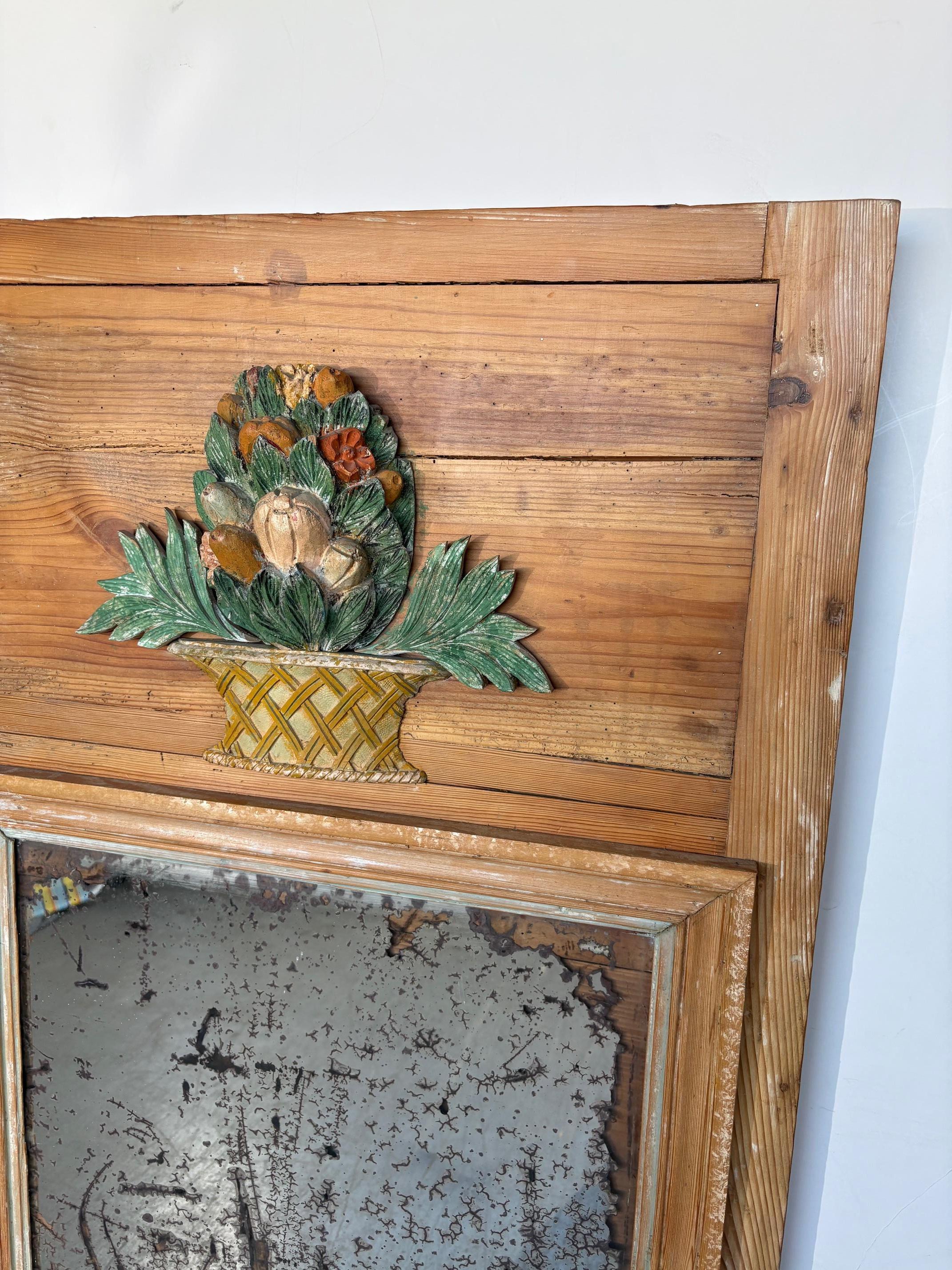 Late 19th Century Pine Trumeau Mirror For Sale