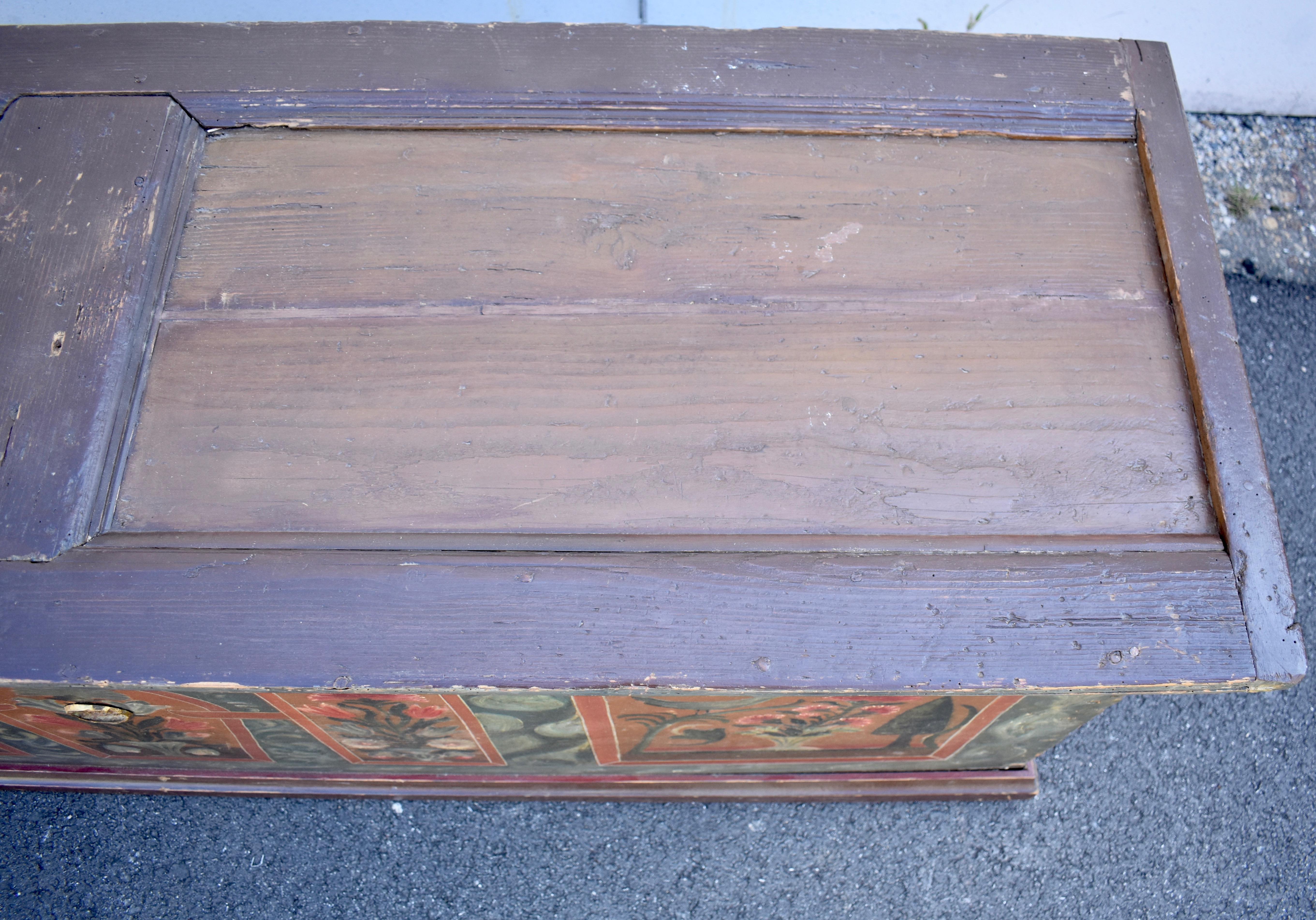 Pine Trunk or Blanket Chest in Decorative Paint For Sale 4