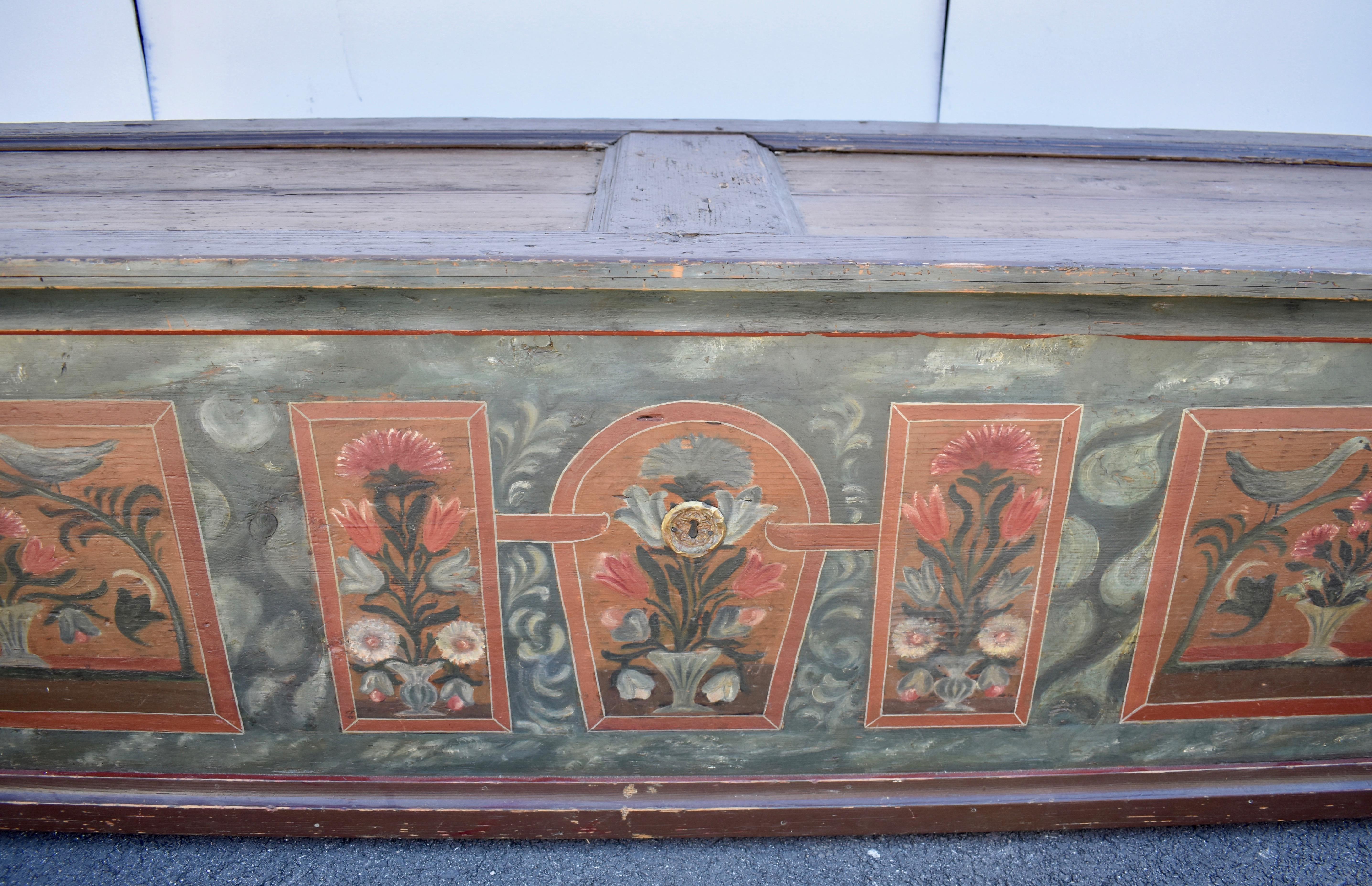 Pine Trunk or Blanket Chest in Decorative Paint For Sale 2