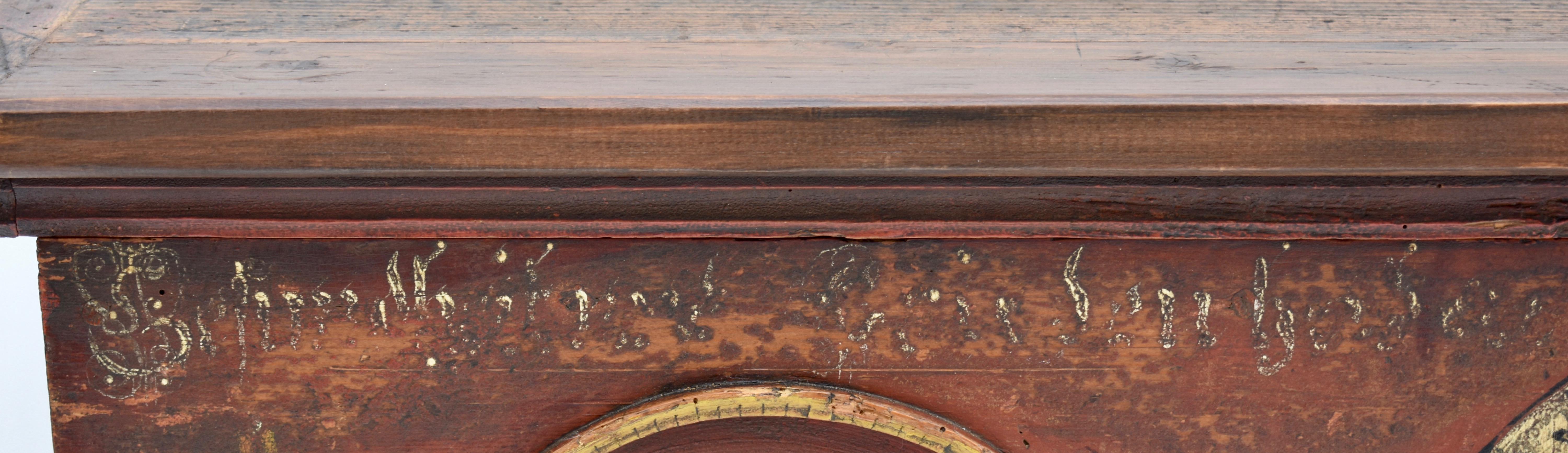 Pine Trunk or Blanket Chest in Original Decorative Paint, Dated 1846 5