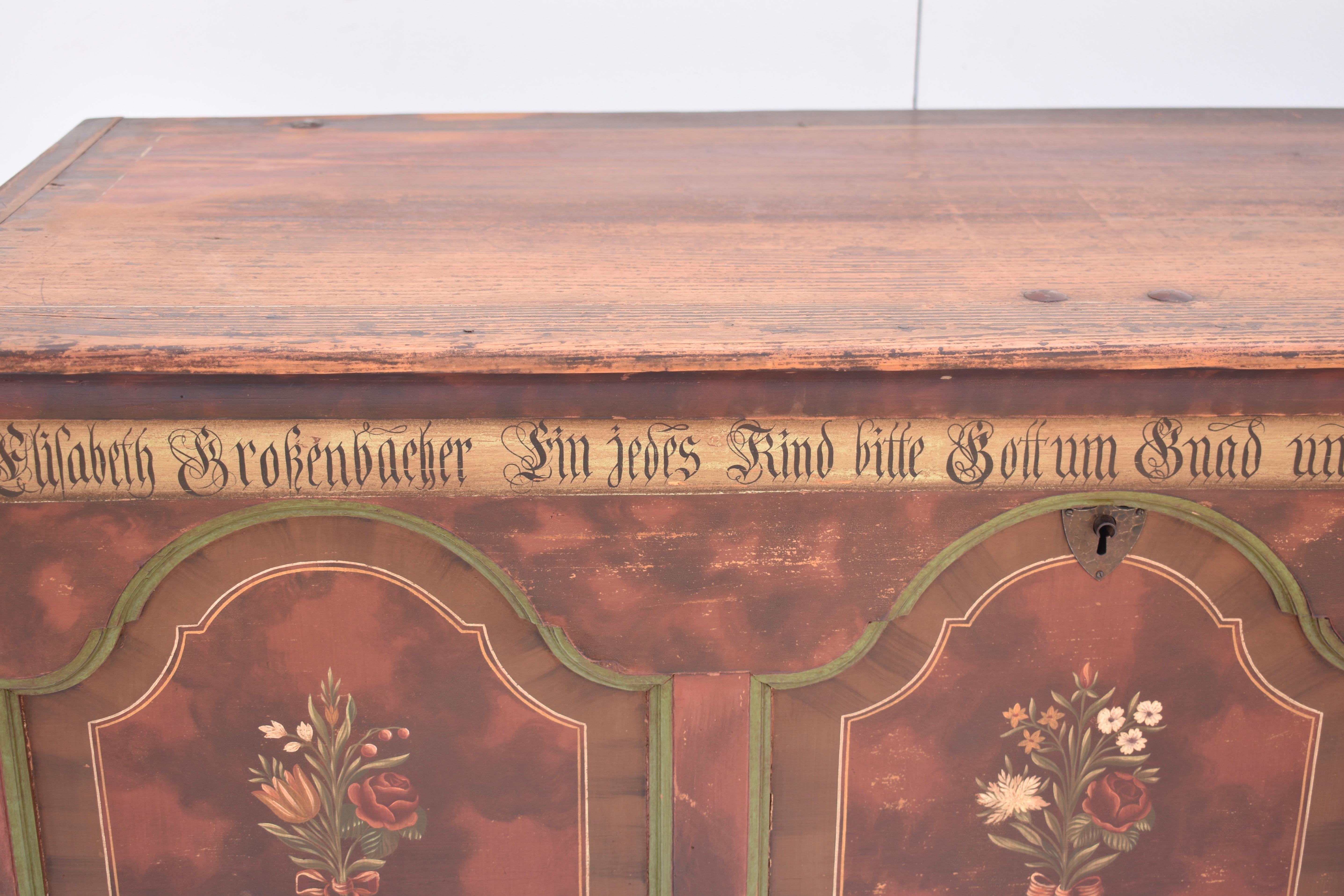 German Pine Trunk or Blanket Chest in Original Decorative Paint For Sale