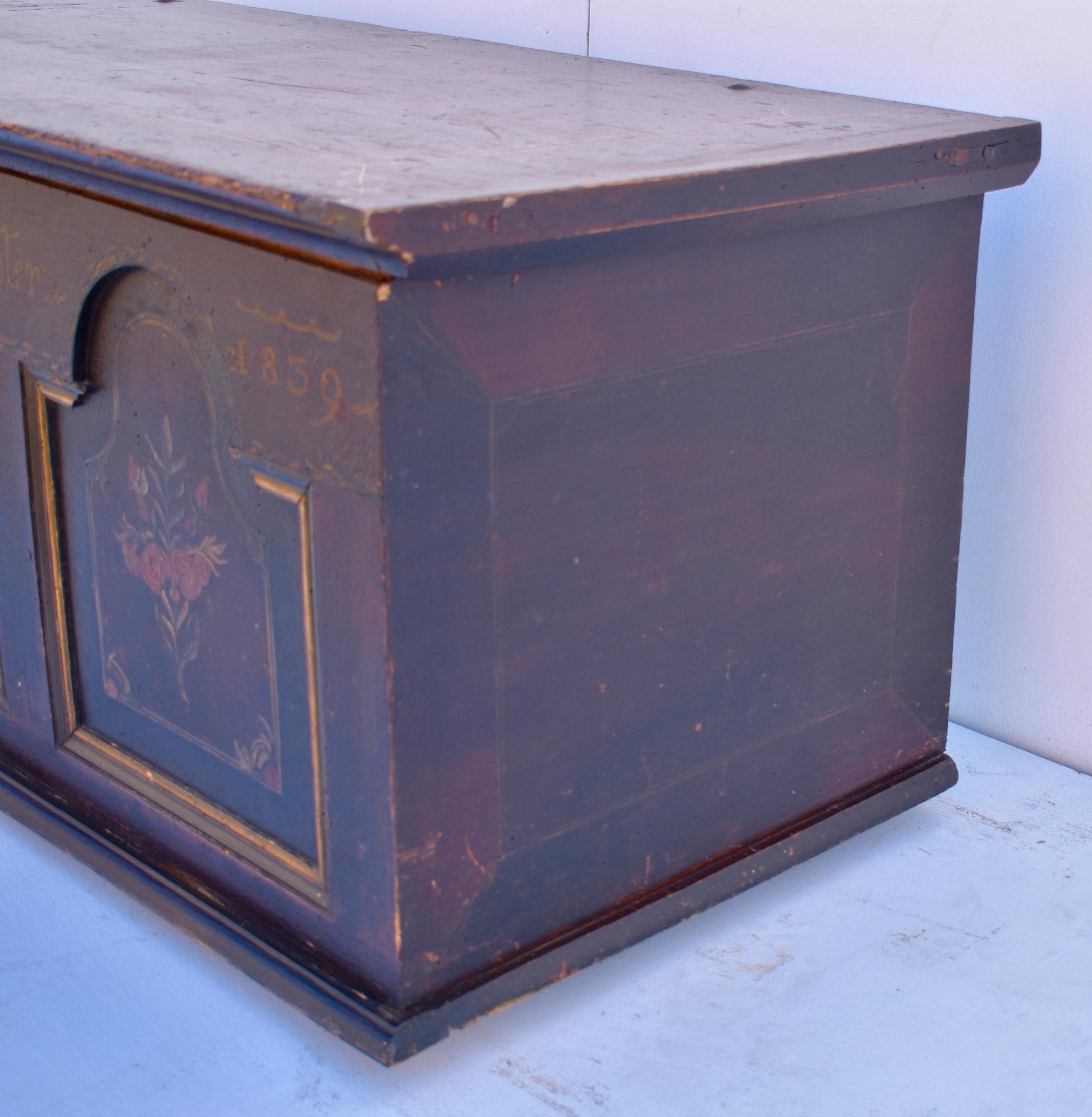 Hand-Painted Pine Trunk or Blanket Chest in Original Decorative Paint