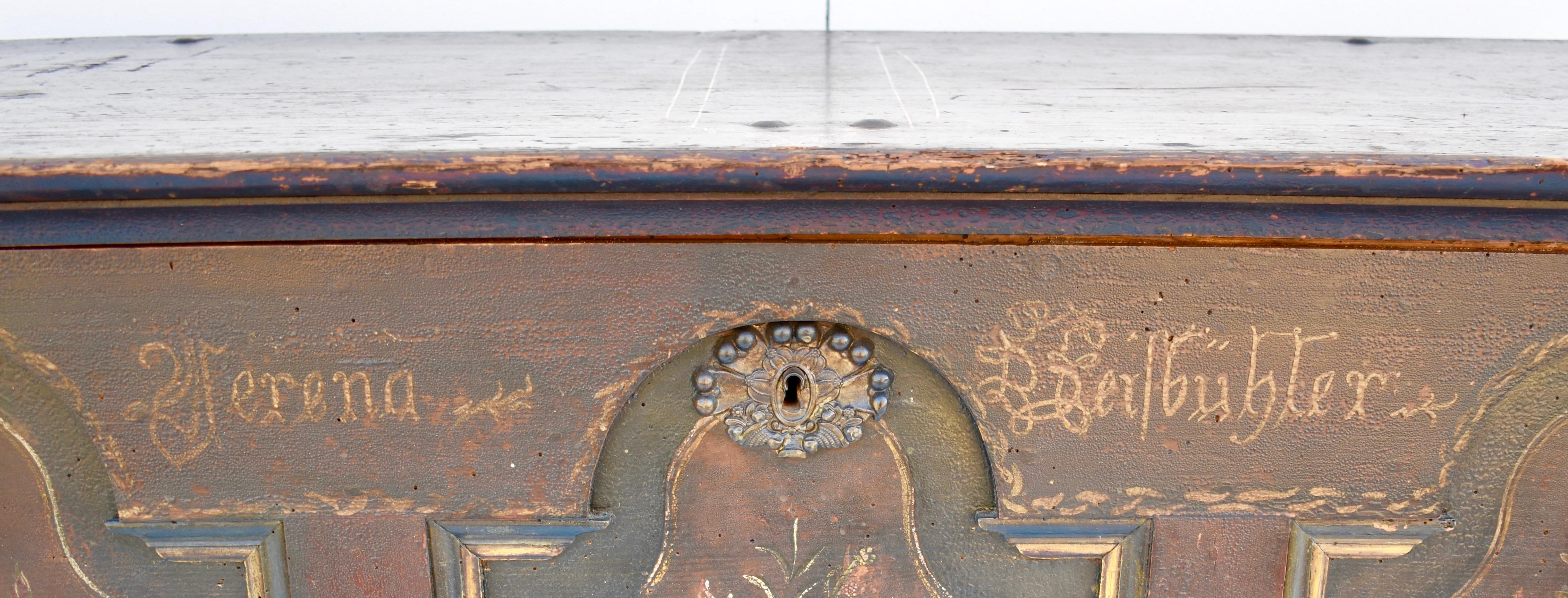 19th Century Pine Trunk or Blanket Chest in Original Decorative Paint