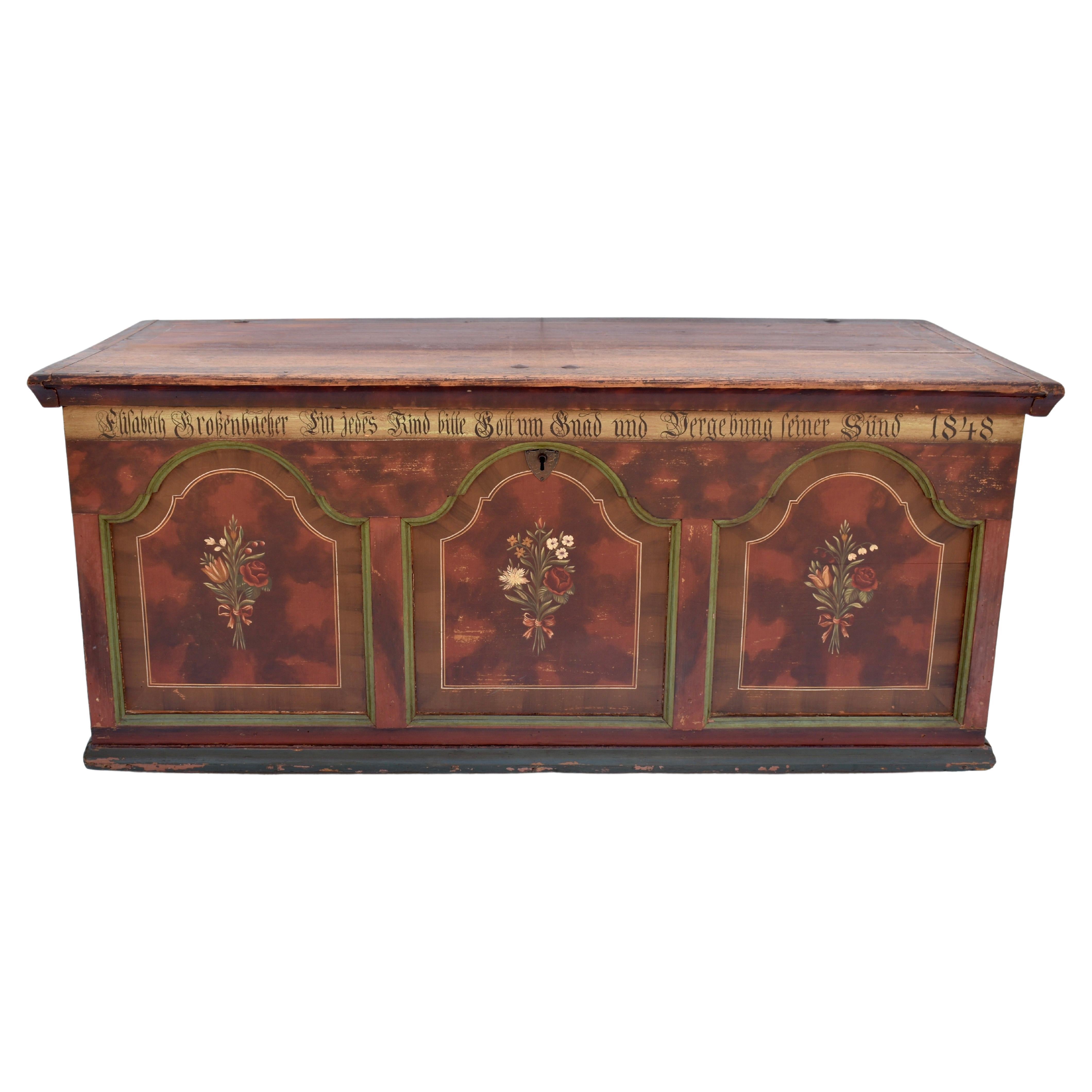 Pine Trunk or Blanket Chest in Original Decorative Paint For Sale
