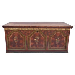 Used Pine Trunk or Blanket Chest in Original Decorative Paint