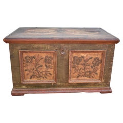 Pine Trunk or Blanket Chest in Original Decorative Paint