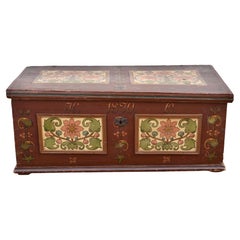 Pine Trunk or Blanket Chest in Original Decorative Paint