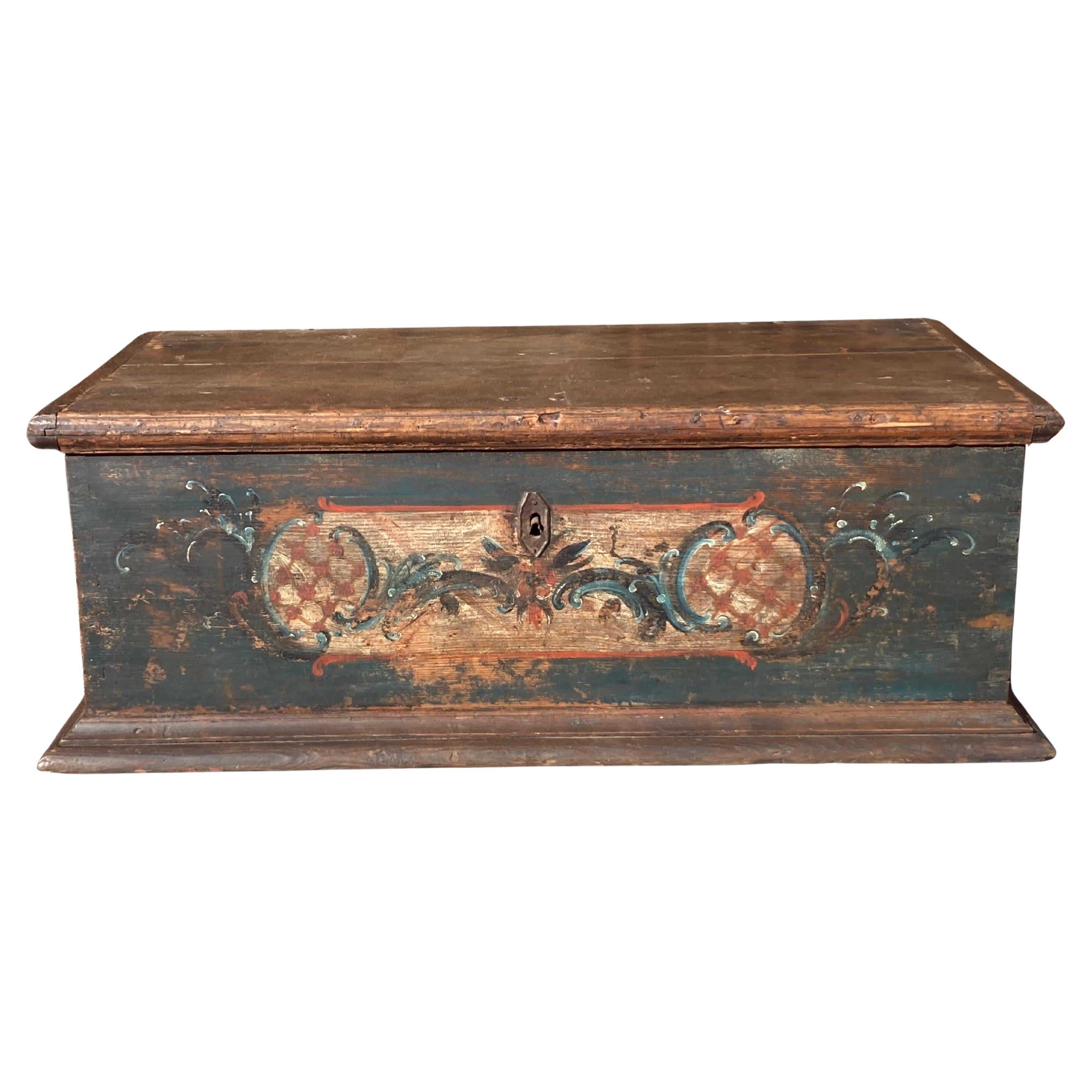 Pine Trunk or Blanket Chest in Original Decorative Paint