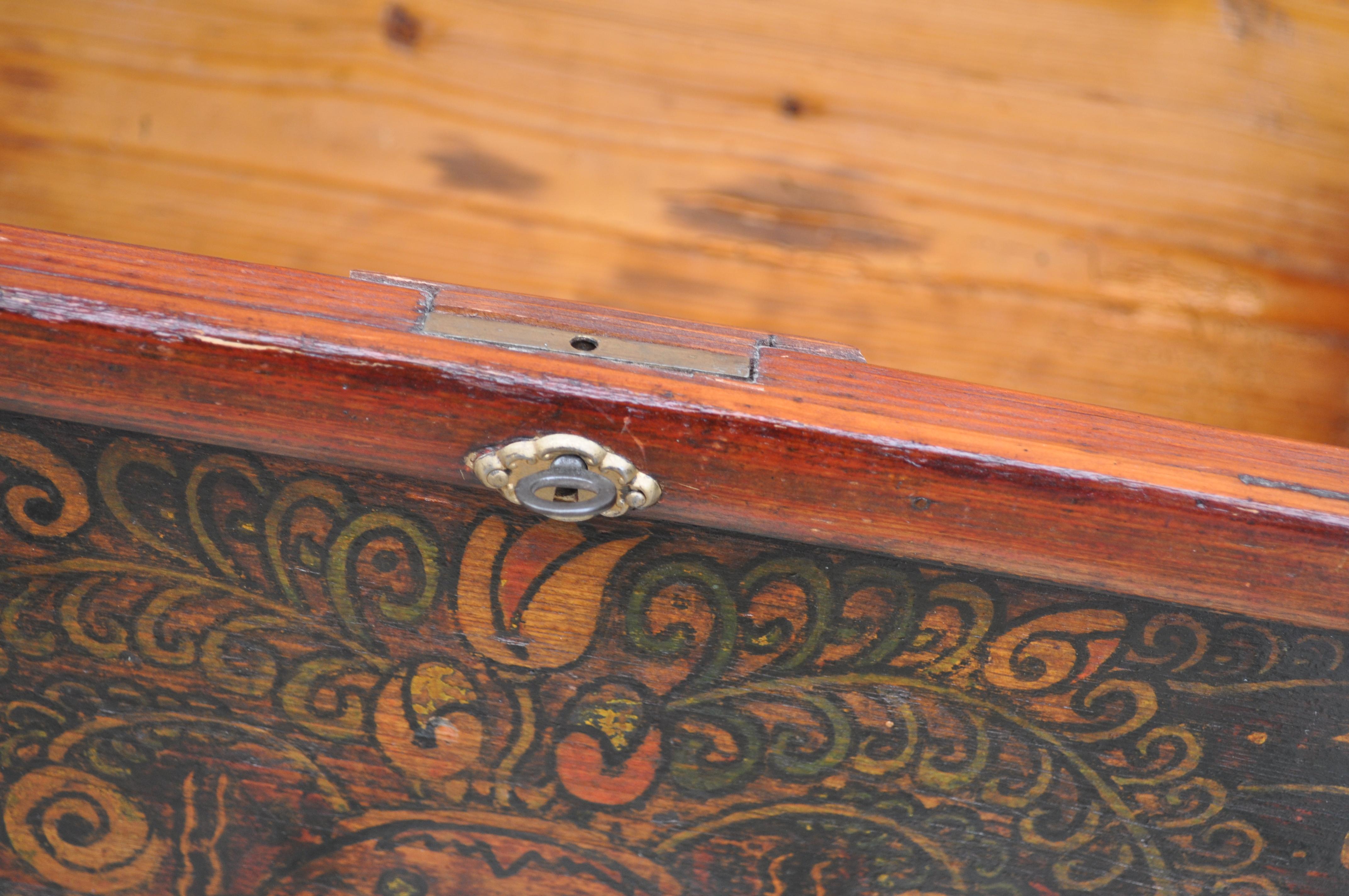 Romantic Pine Trunk or Blanket Chest in Original Paint For Sale