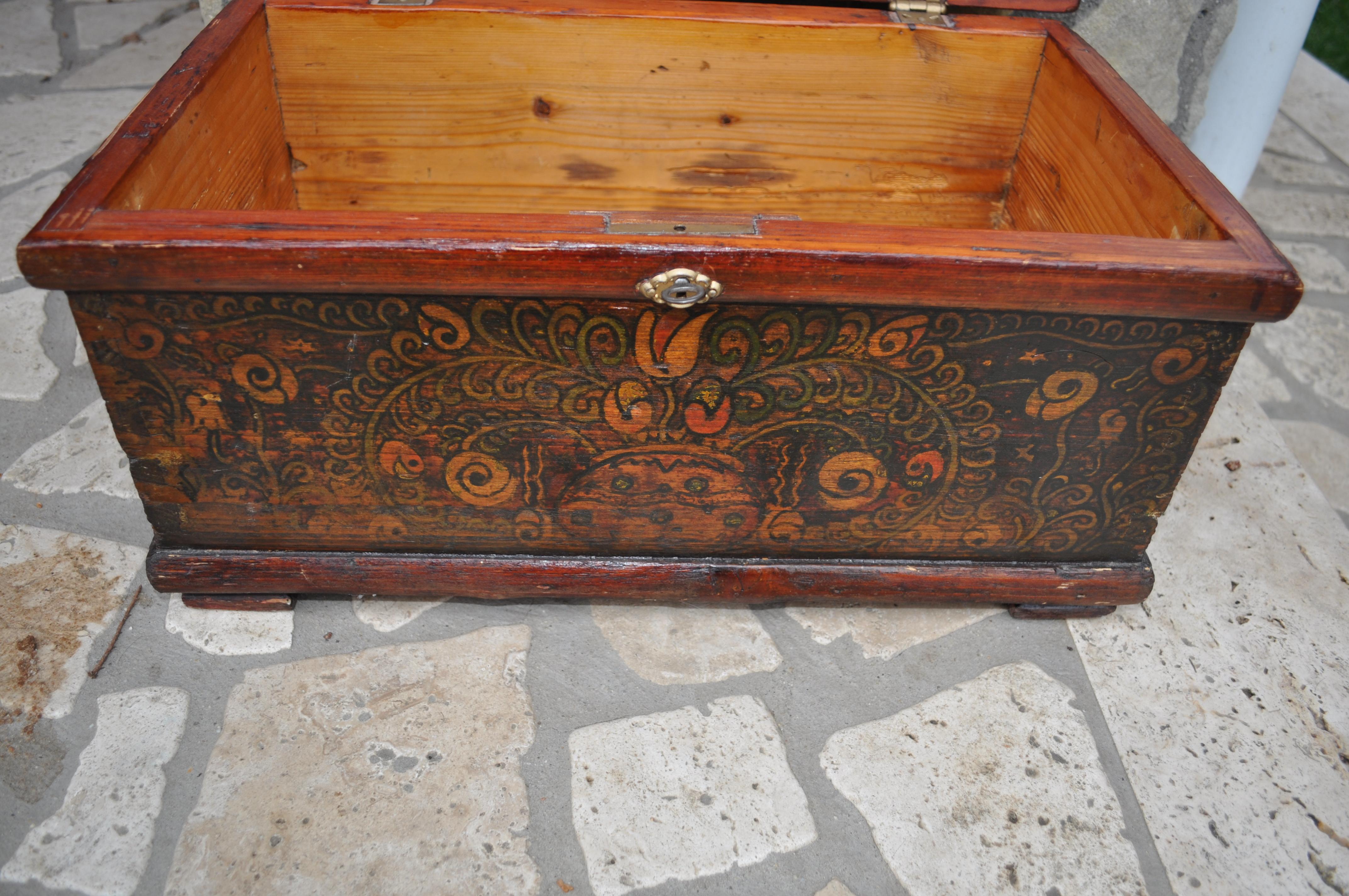 Hungarian Pine Trunk or Blanket Chest in Original Paint For Sale