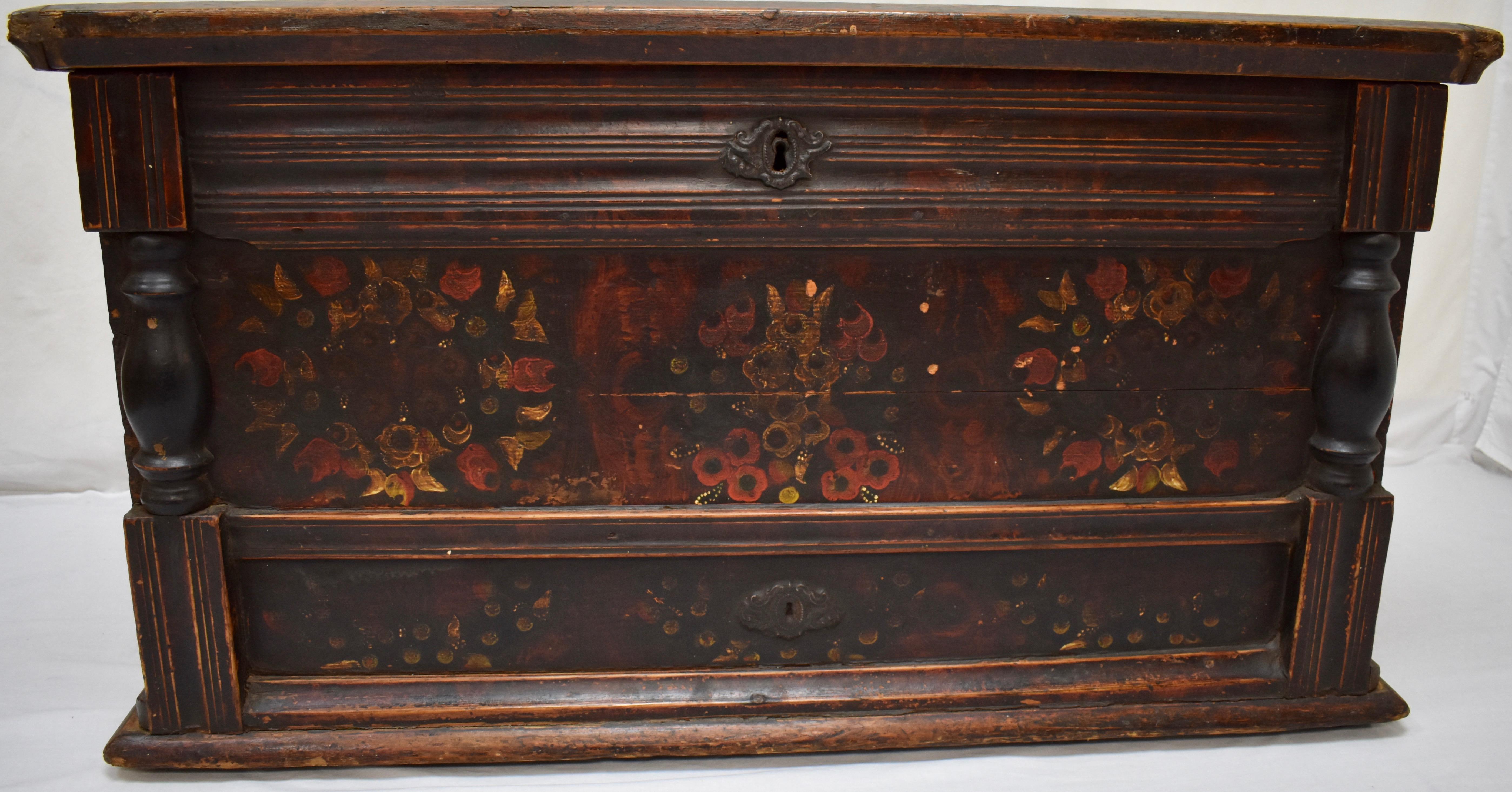 19th Century Pine Trunk or Blanket Chest in Original Paint