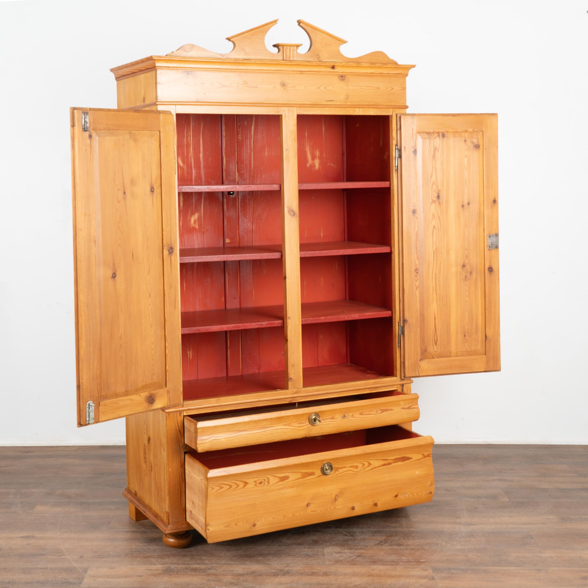 Country Pine Two Door Armoire, Denmark circa 1880 For Sale