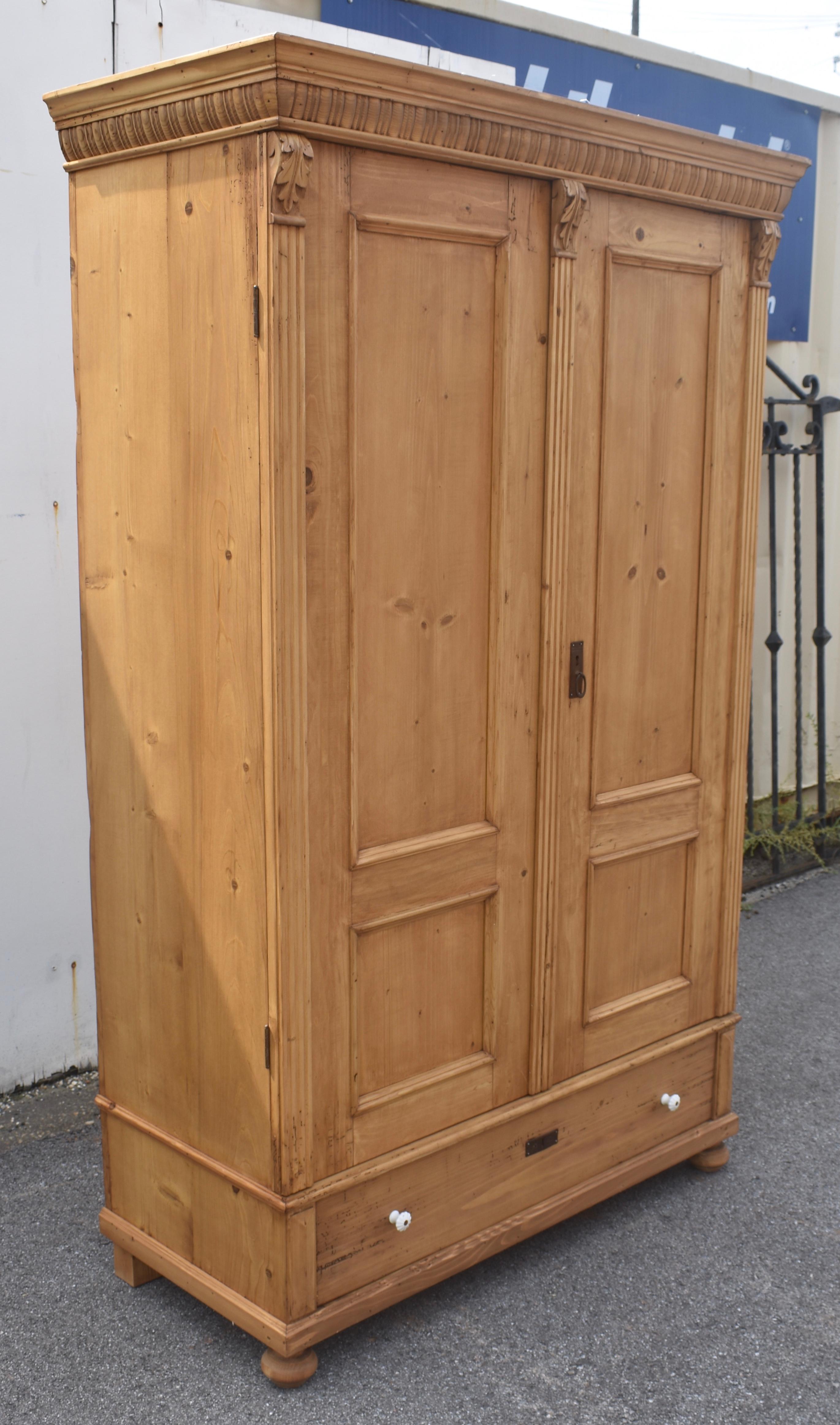 Country Pine Two Door Armoire For Sale
