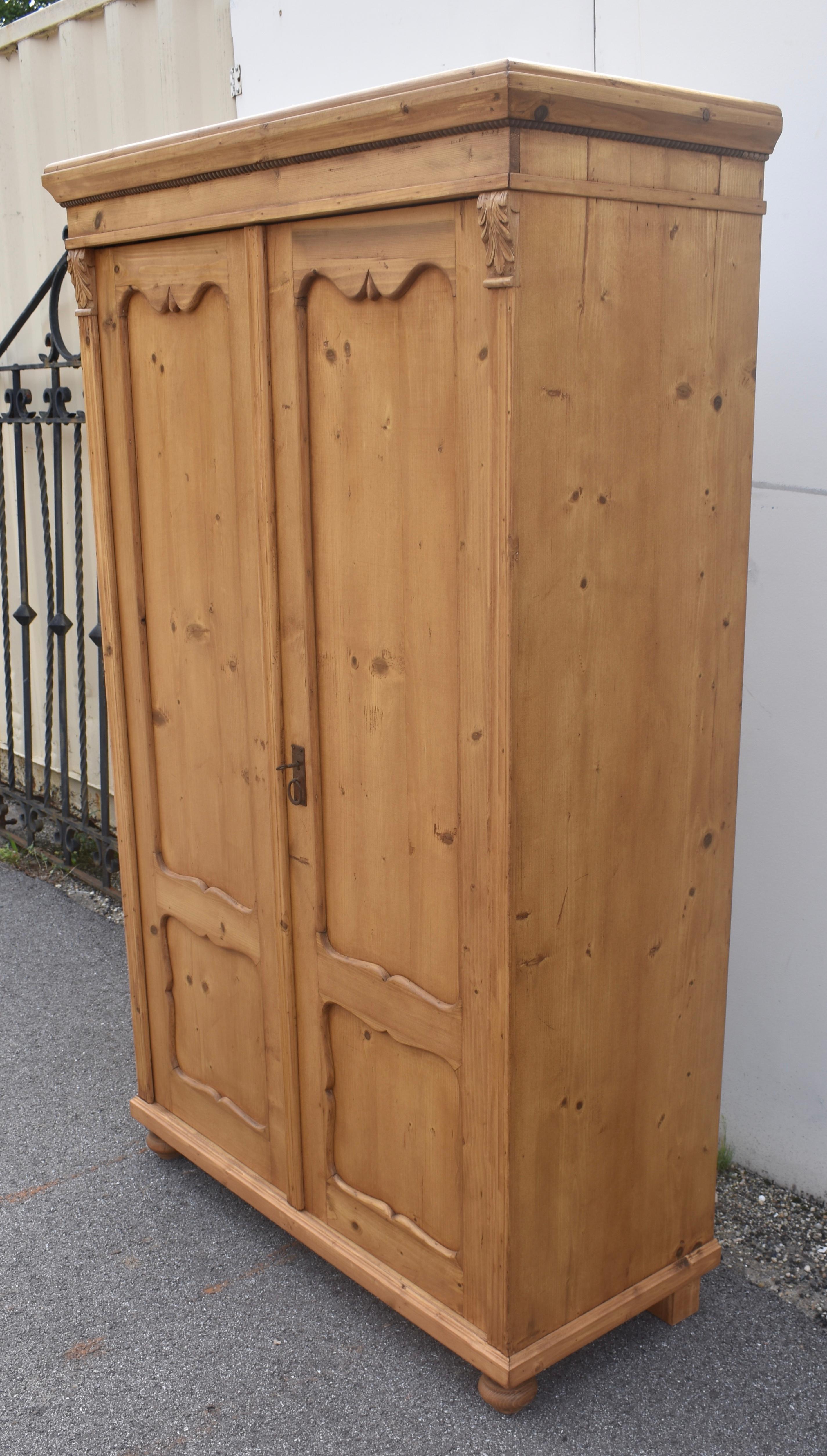 Polished Pine Two Door Armoire For Sale