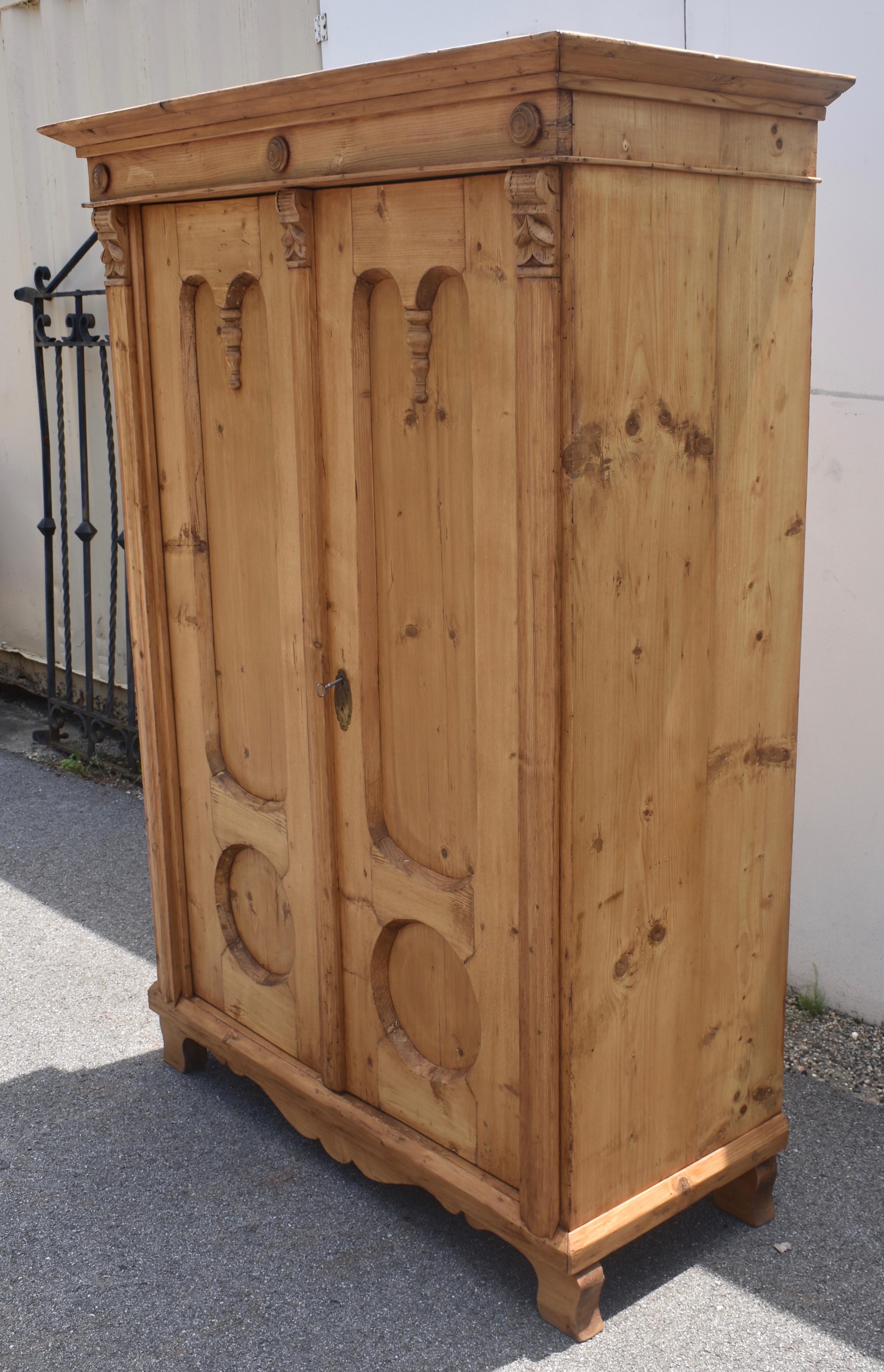 Polished Pine Two Door Armoire For Sale