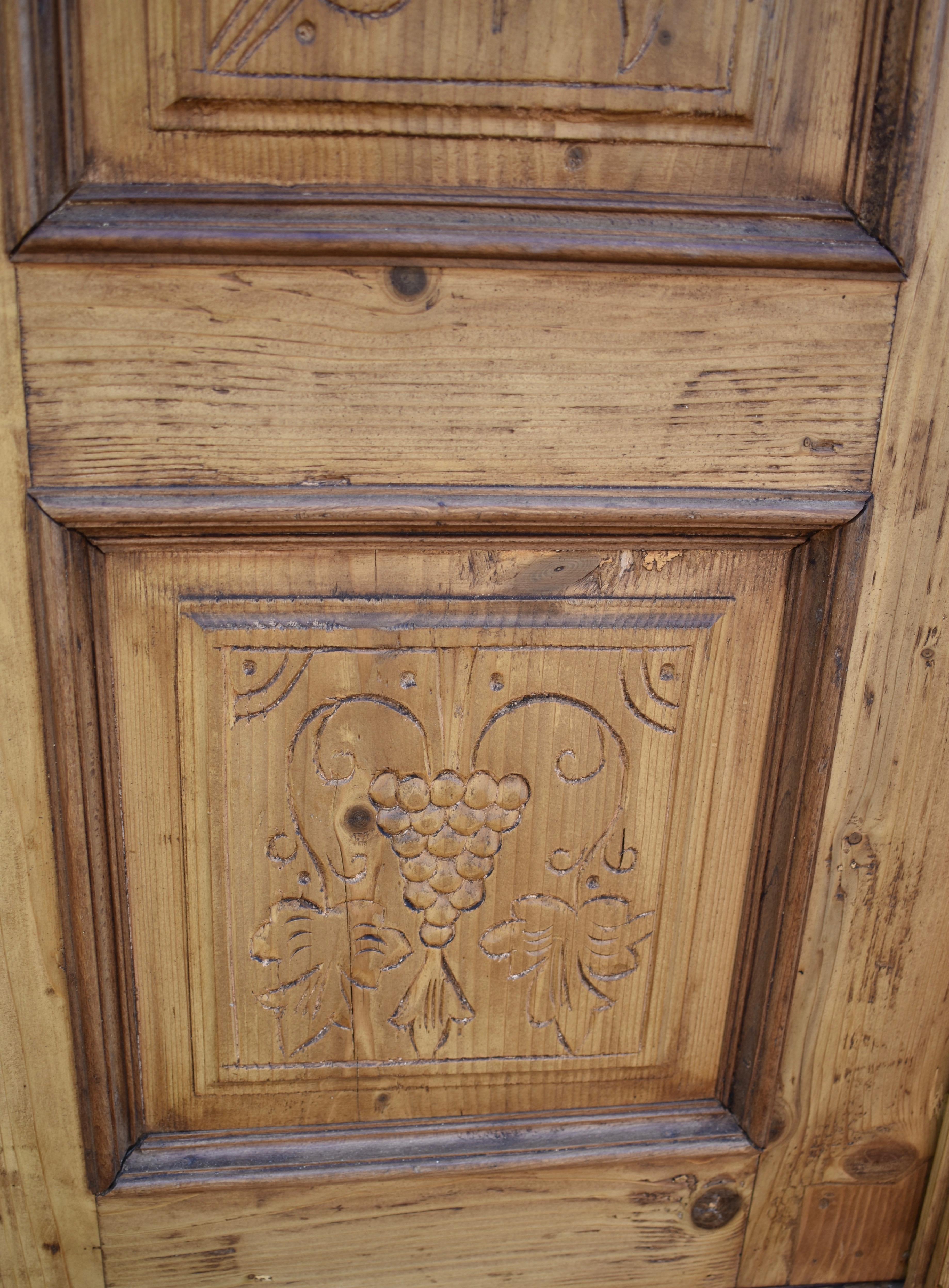 Pine Two Door Armoire with Carved Door Panels For Sale 3