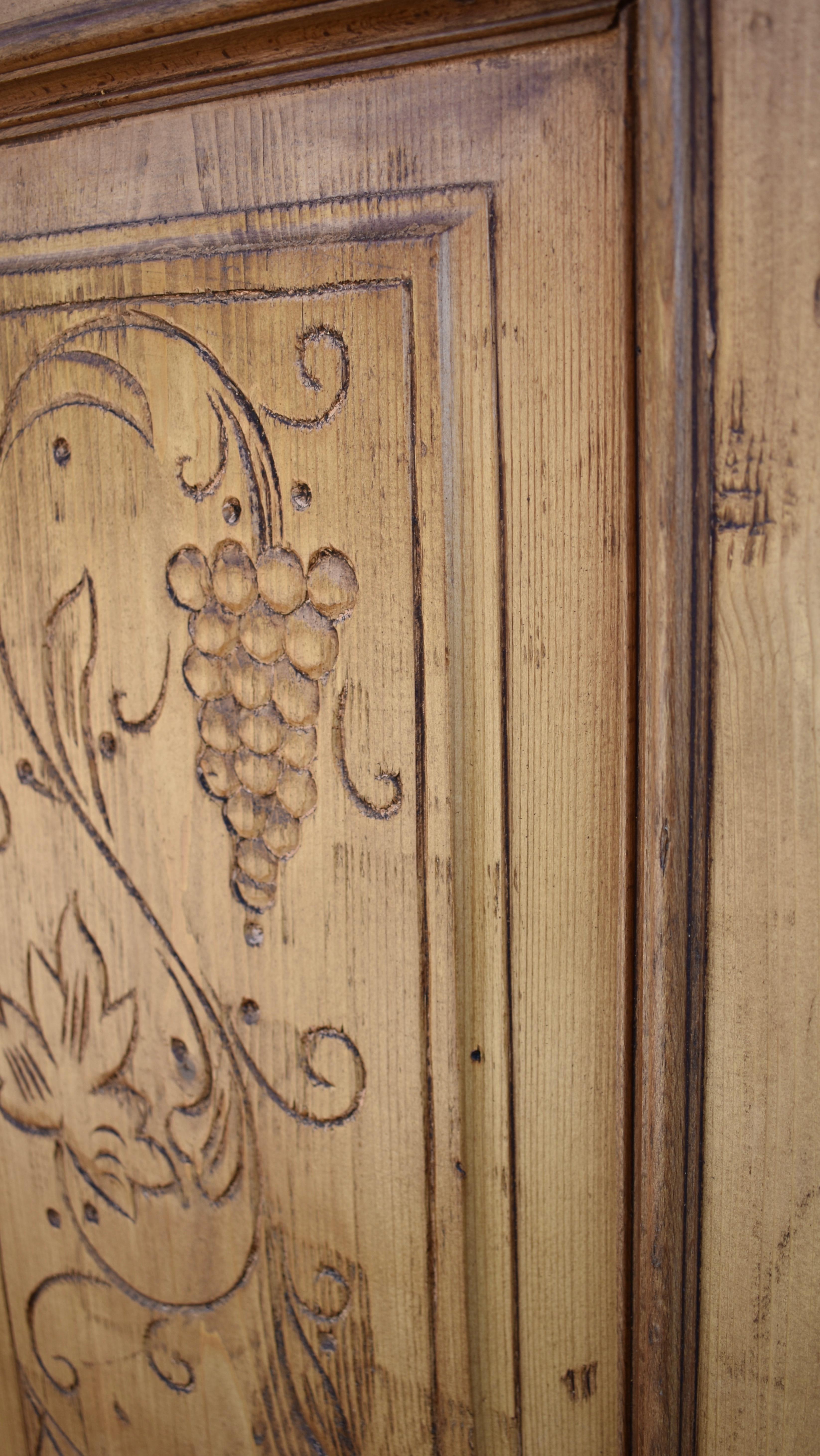 Pine Two Door Armoire with Carved Door Panels For Sale 7