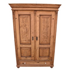 Used Pine Two Door Armoire with Carved Door Panels
