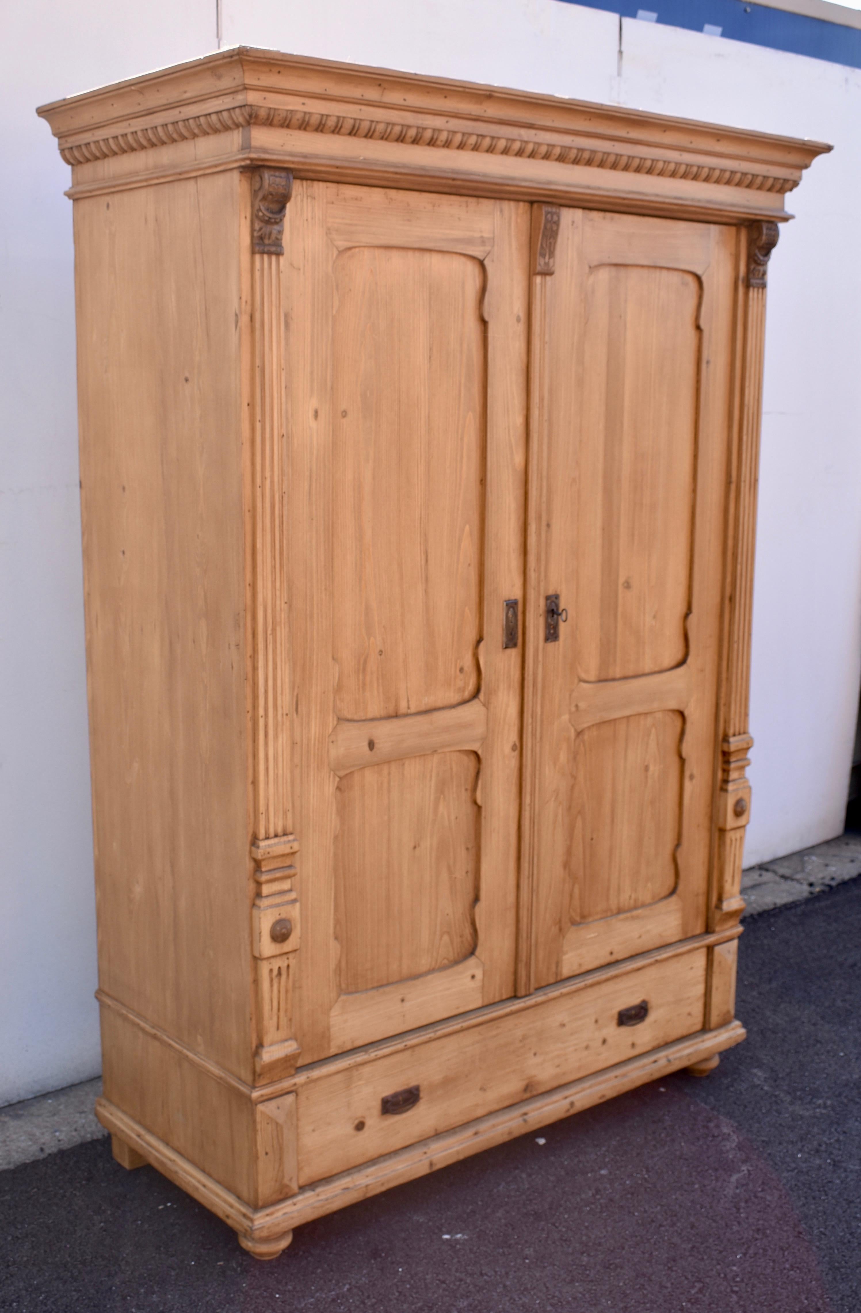 Empire Revival Pine Two Door Armoire with Interior