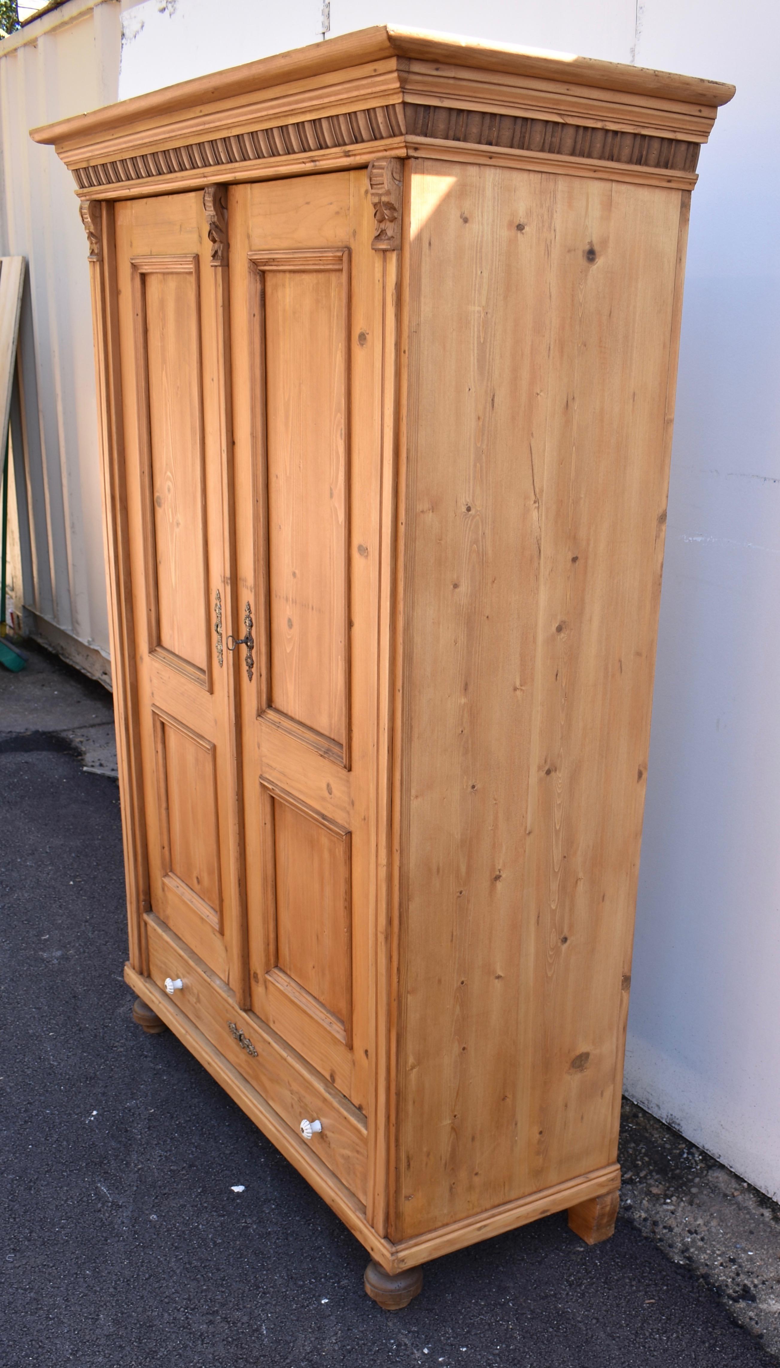 Polished Pine Two Door Armoire with Interior