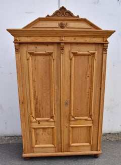 Pine Two Door Armoire with Removable Cartouche