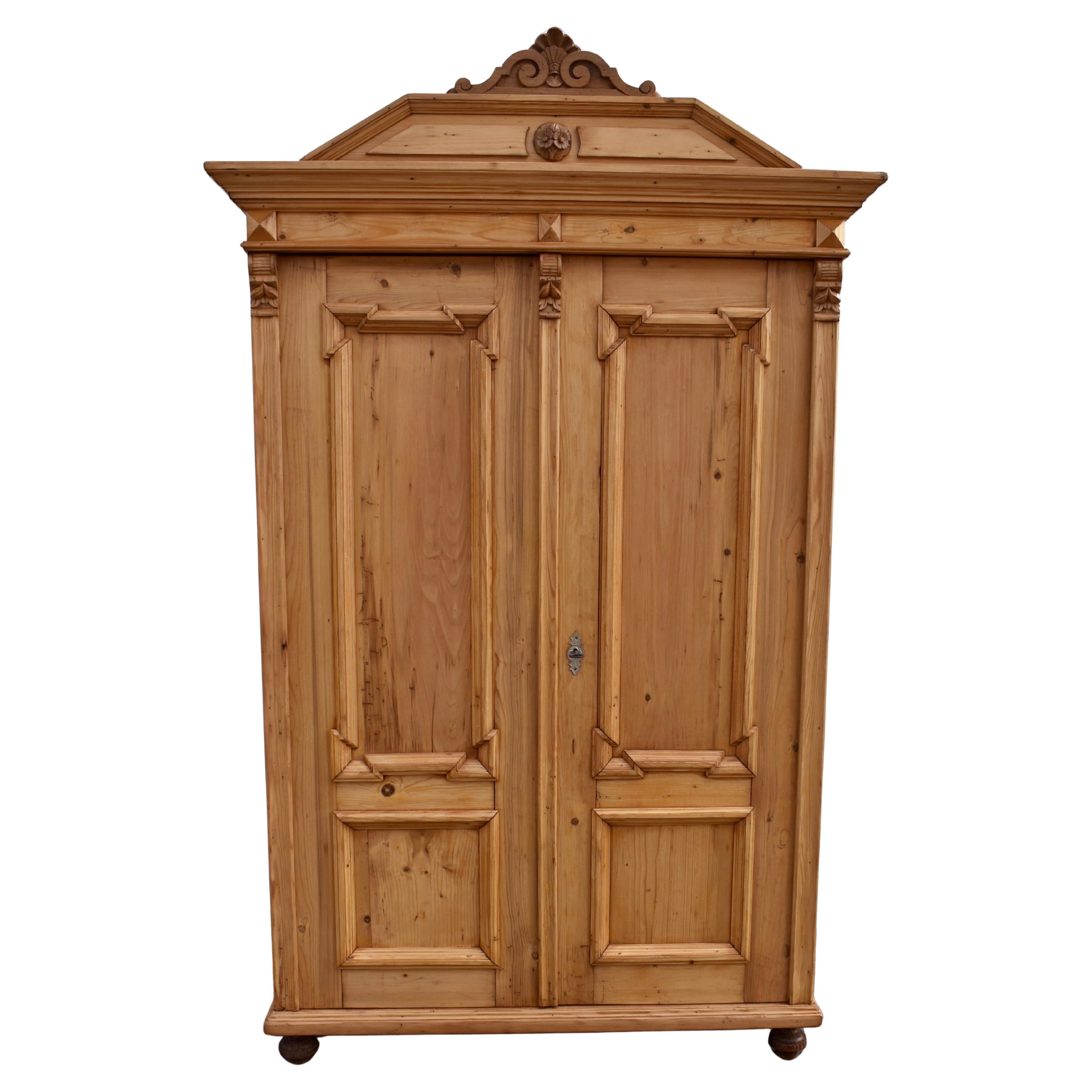 Pine Two Door Armoire with Removable Cartouche