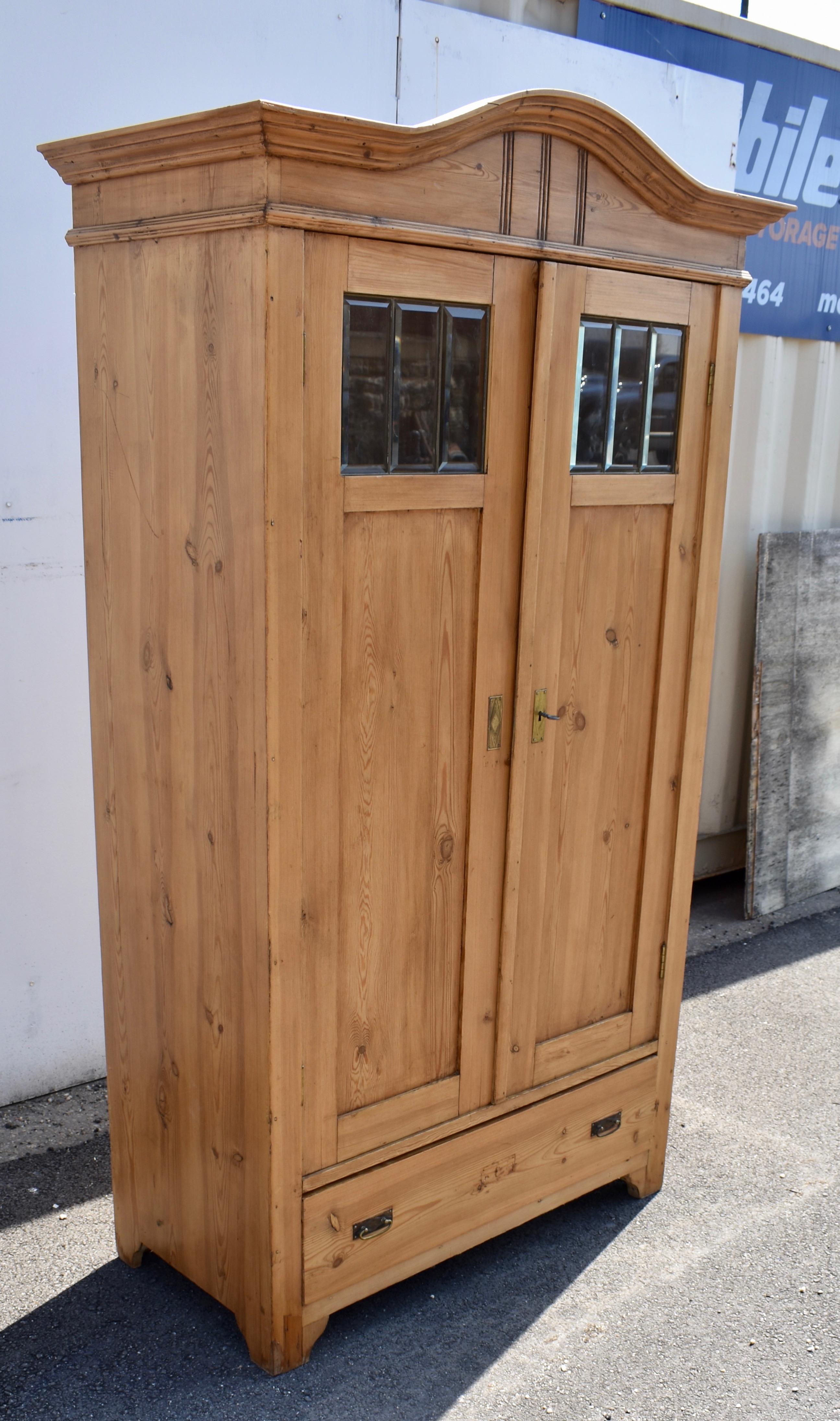 Country Pine Two Door Bonnet Top Armoire For Sale