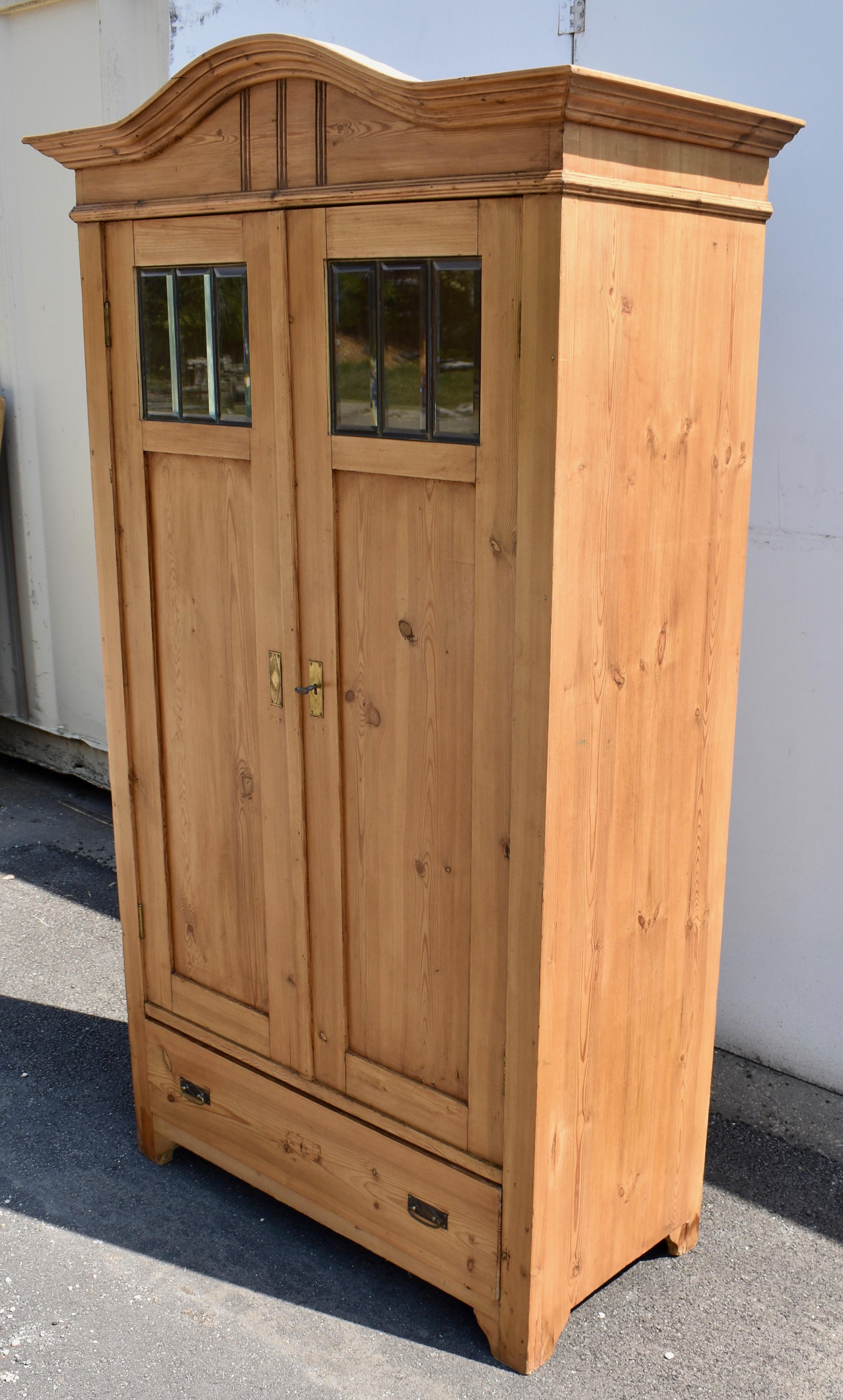 Polished Pine Two Door Bonnet Top Armoire For Sale