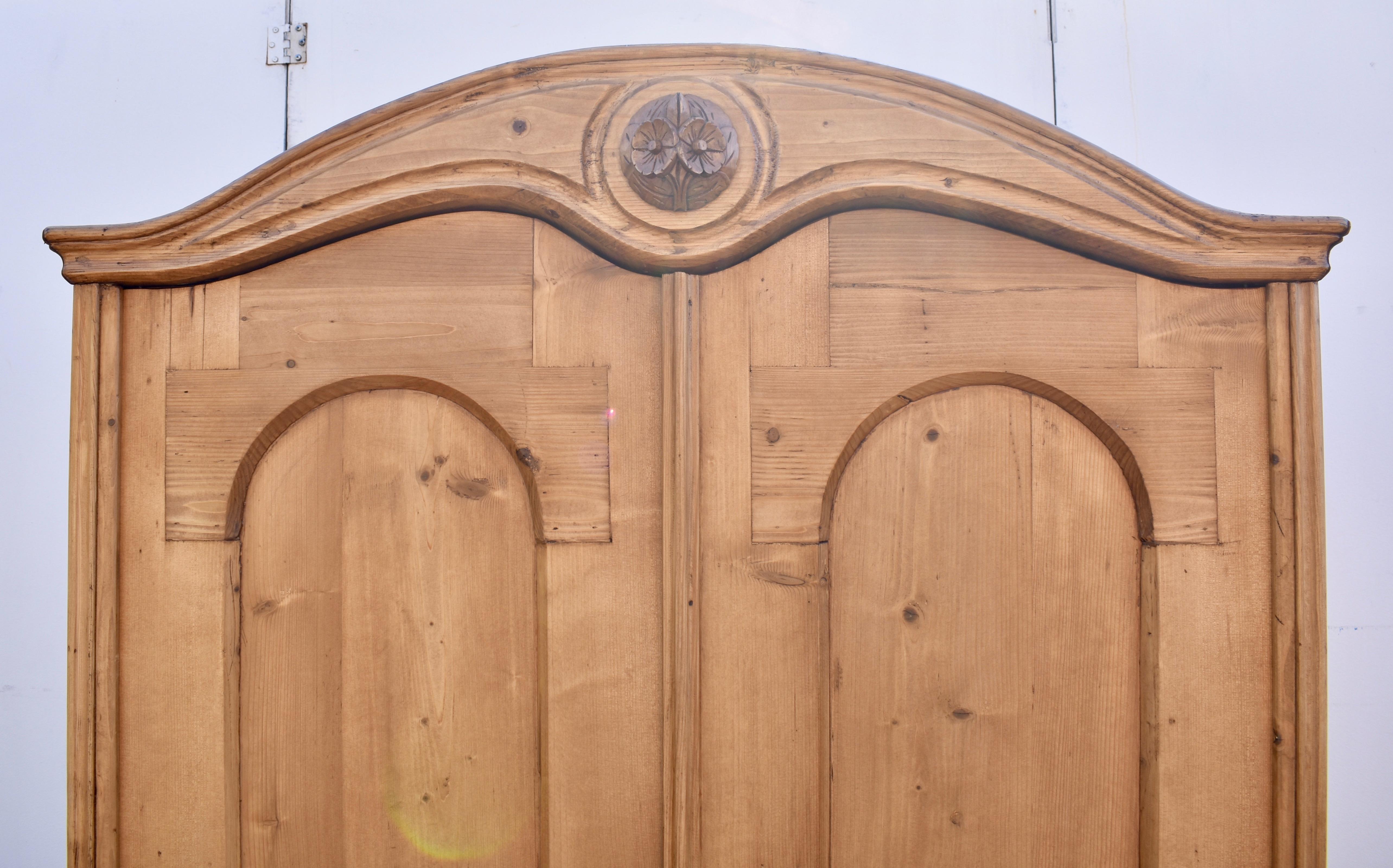 Polished Pine Two Door Bonnet-Top Armoire