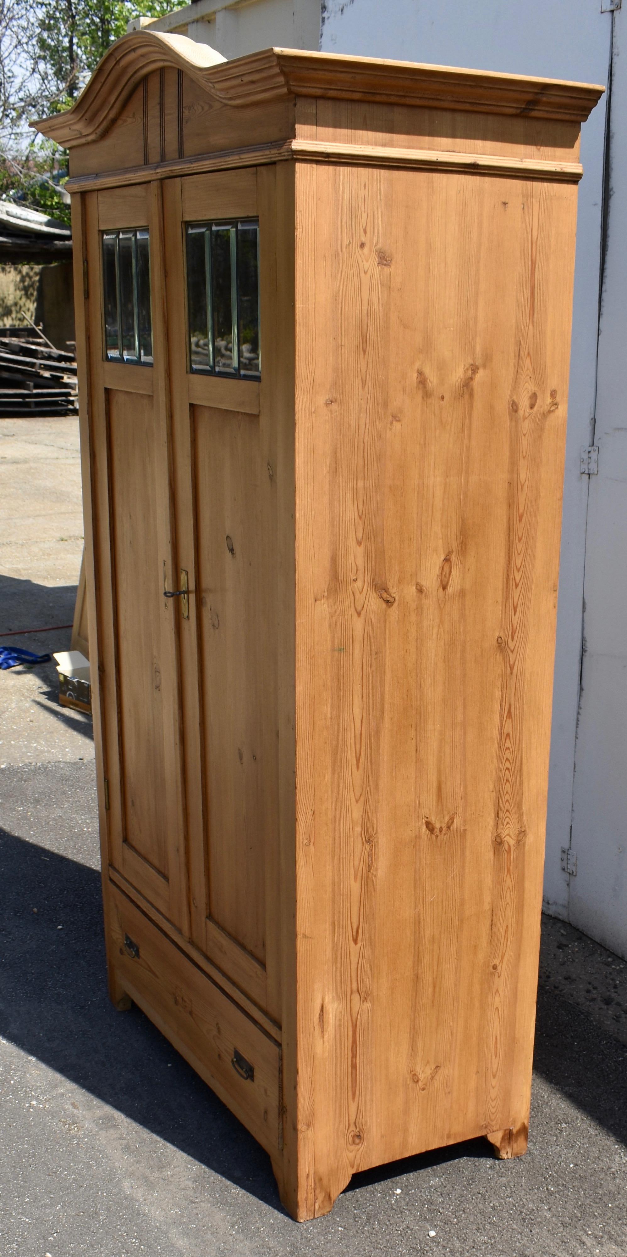 Pine Two Door Bonnet Top Armoire In Good Condition For Sale In Baltimore, MD