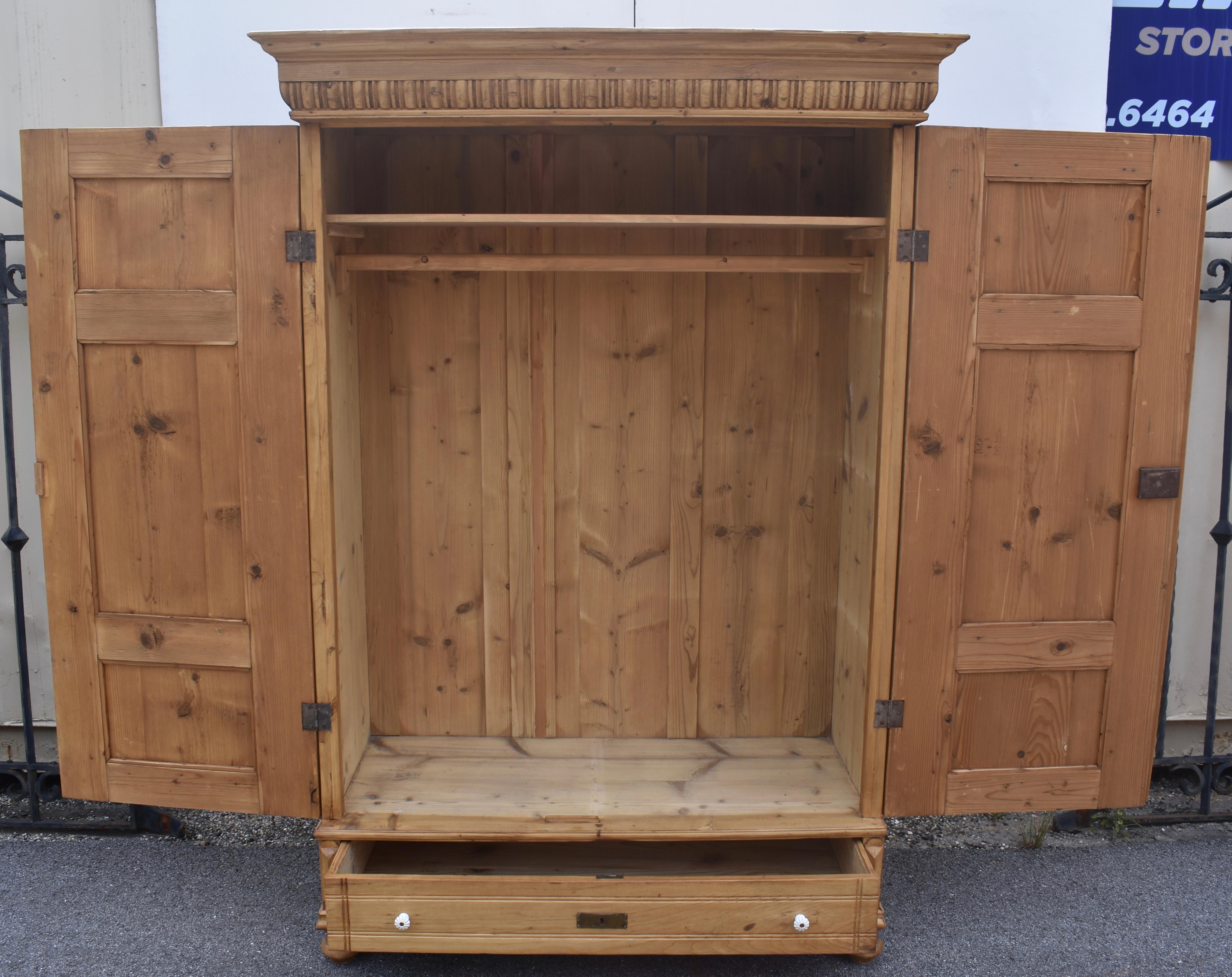 Pine Two Door Six Panel Armoire For Sale 9
