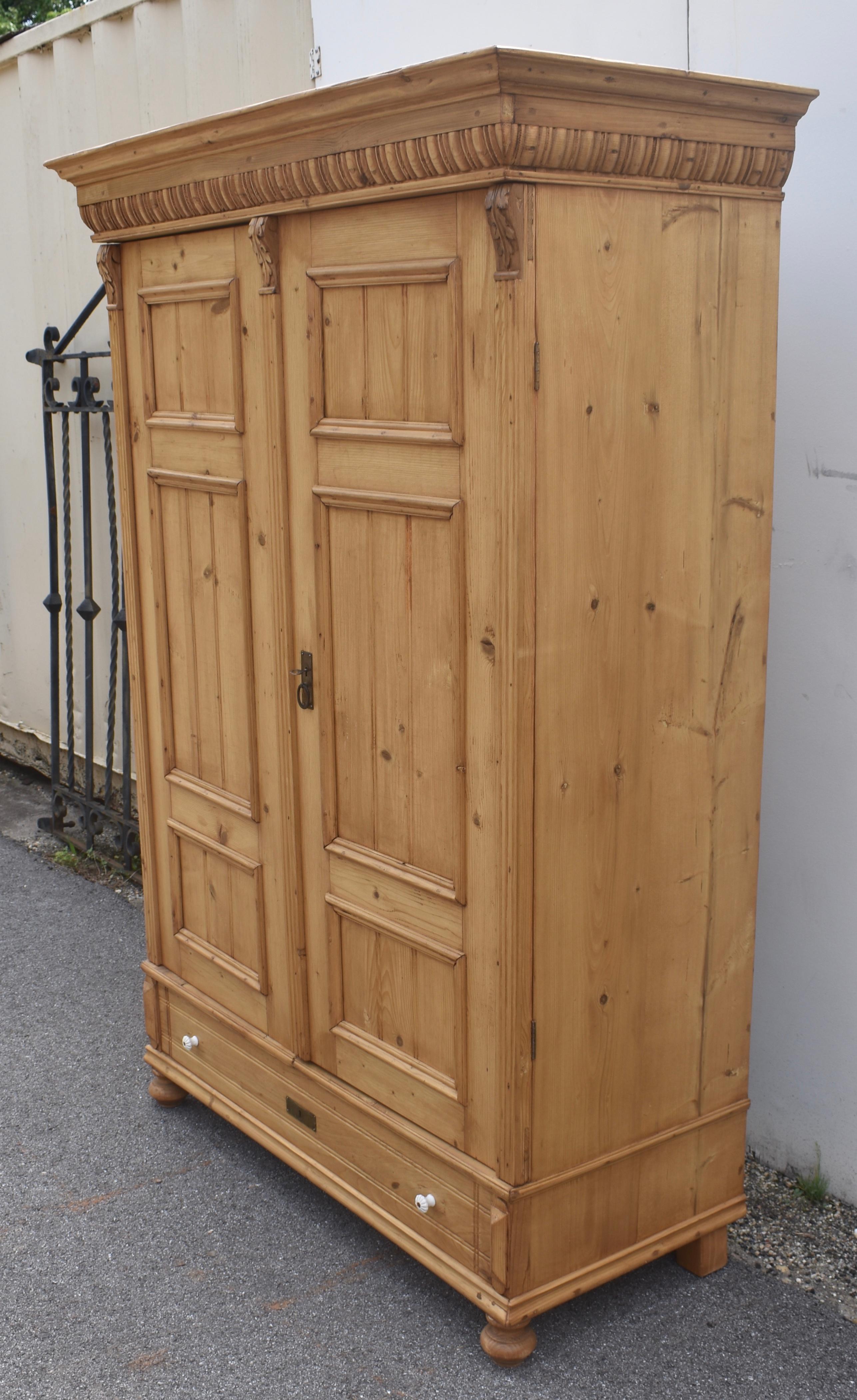 Hungarian Pine Two Door Six Panel Armoire For Sale