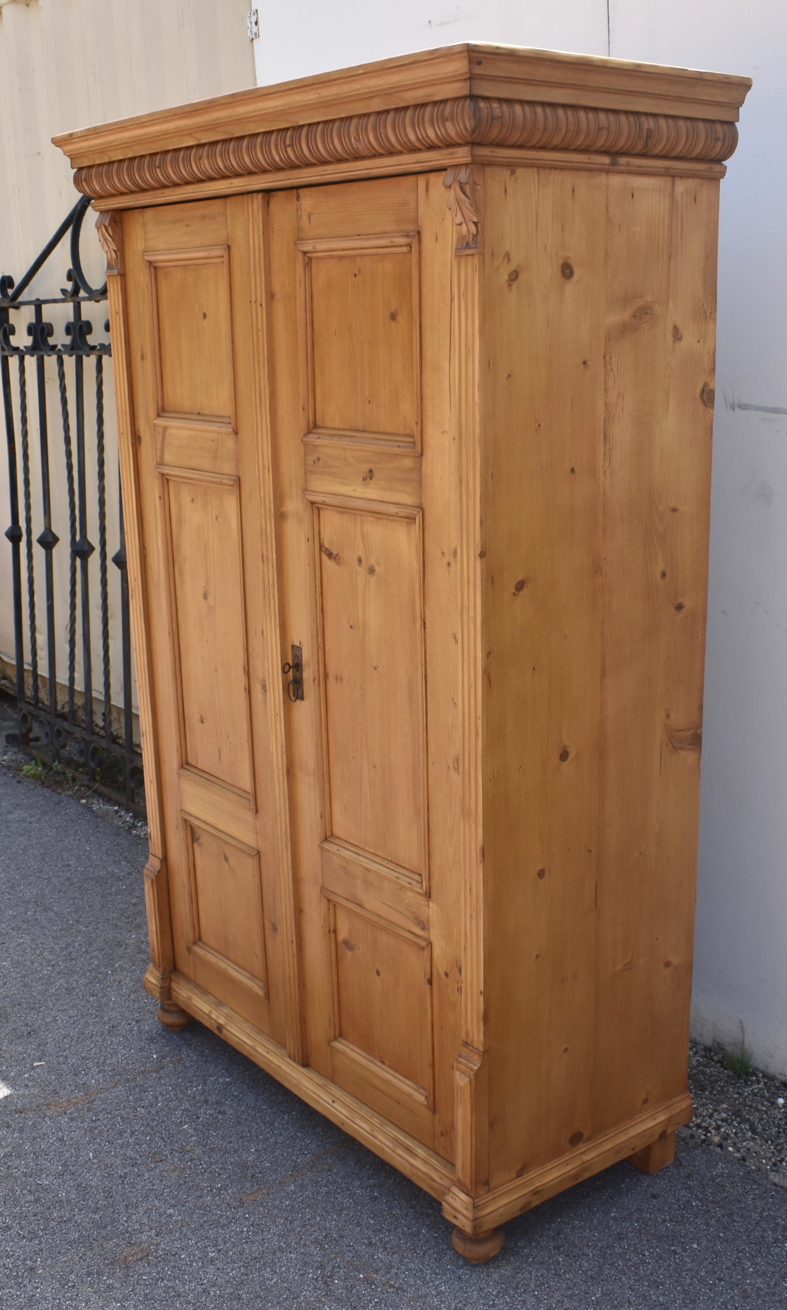 Hungarian Pine Two Door Six Panel Armoire For Sale